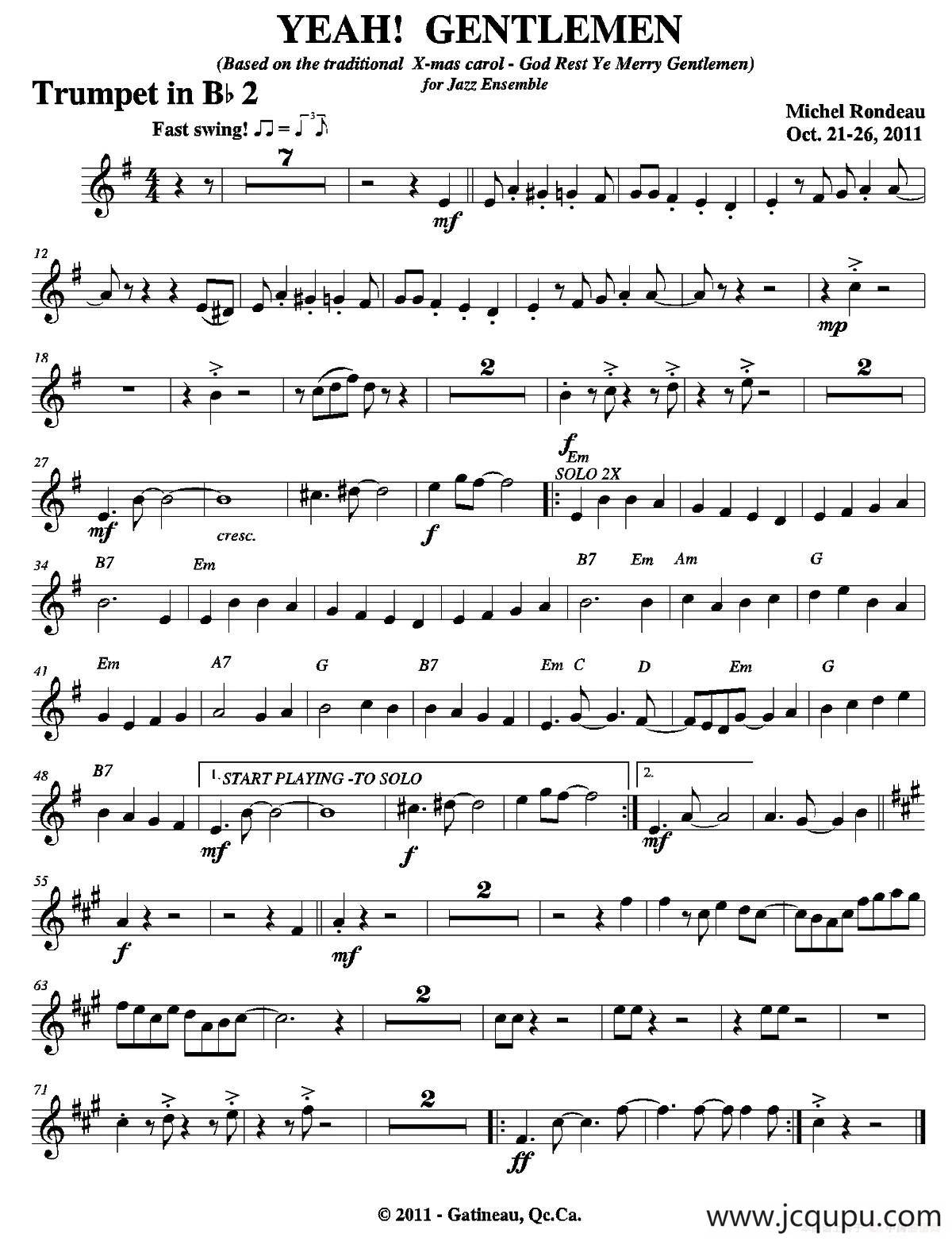 YEAH! GENTLEMEN（第二降B小号分谱）简谱