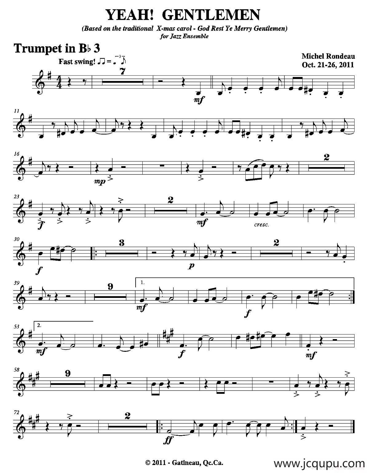 YEAH! GENTLEMEN（第三降B小号分谱）简谱