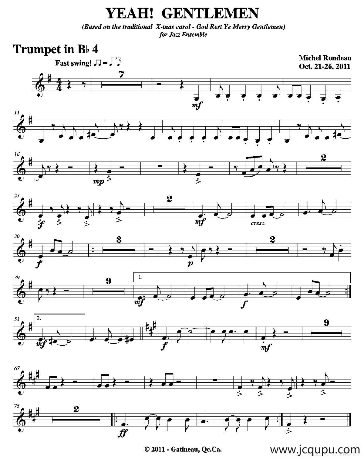 YEAH! GENTLEMEN（第四降B小号分谱）简谱