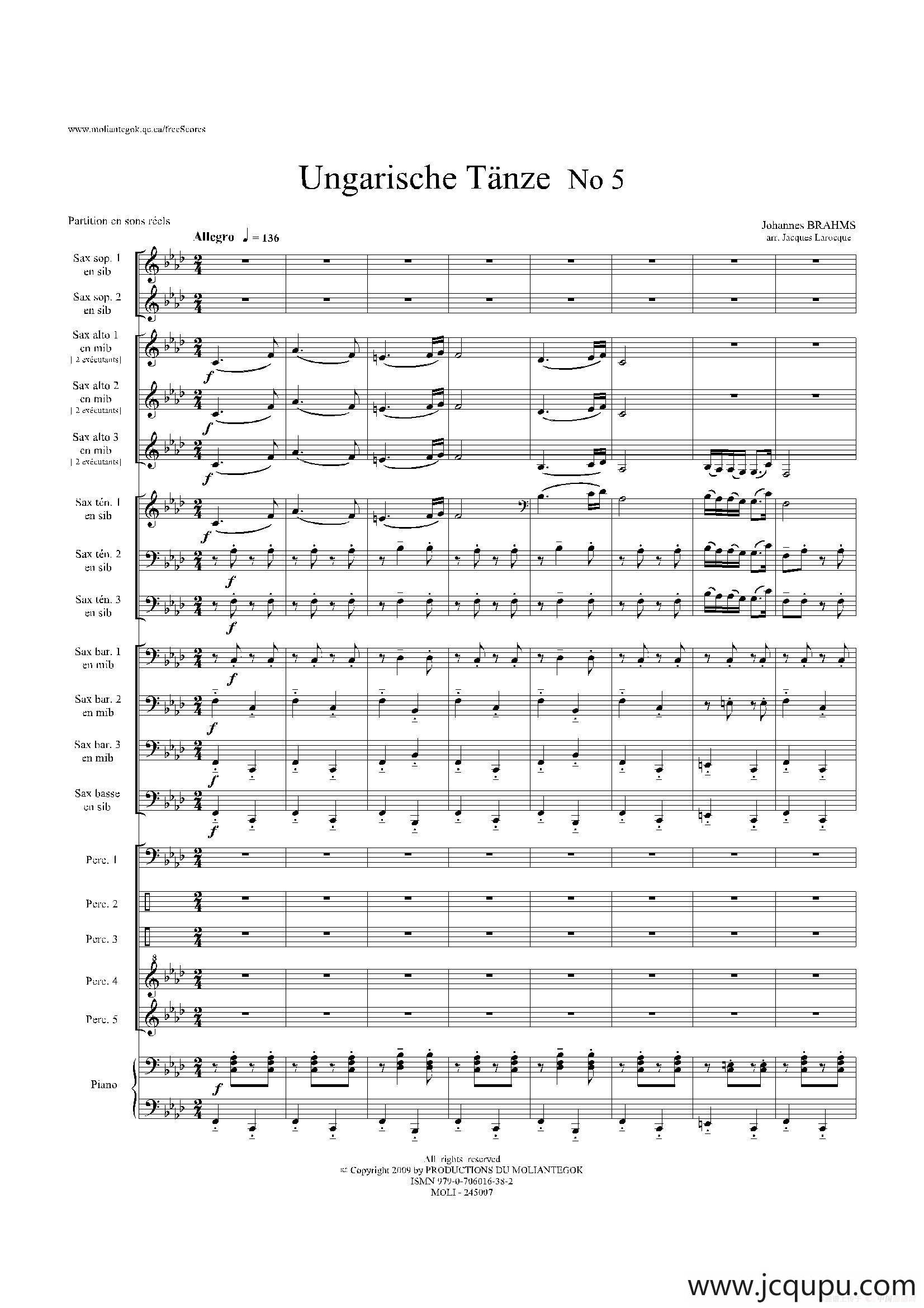 Ungarische Tnze No 5（十五重奏总谱）简谱