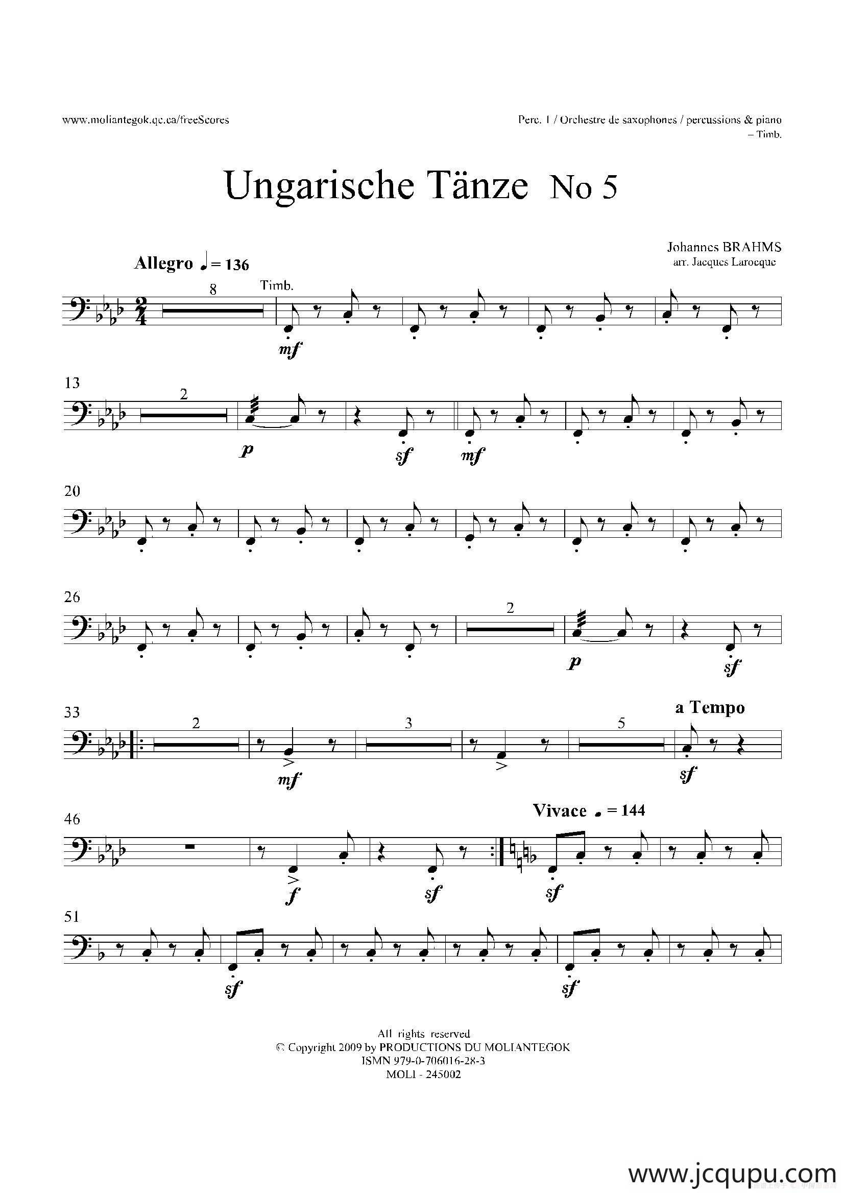 Ungarische Tnze No 5（十五重奏Perc.1-2-3-4-5​分谱）简谱