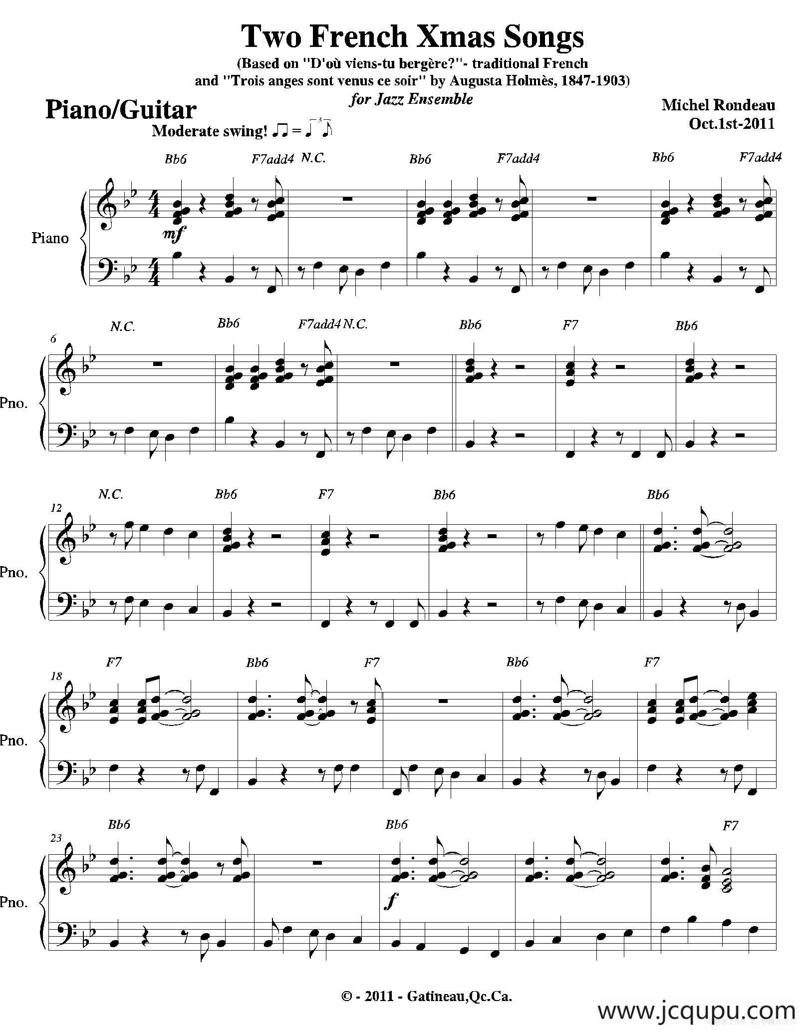 Two French Xmas Songs（钢琴、吉他分谱）简谱