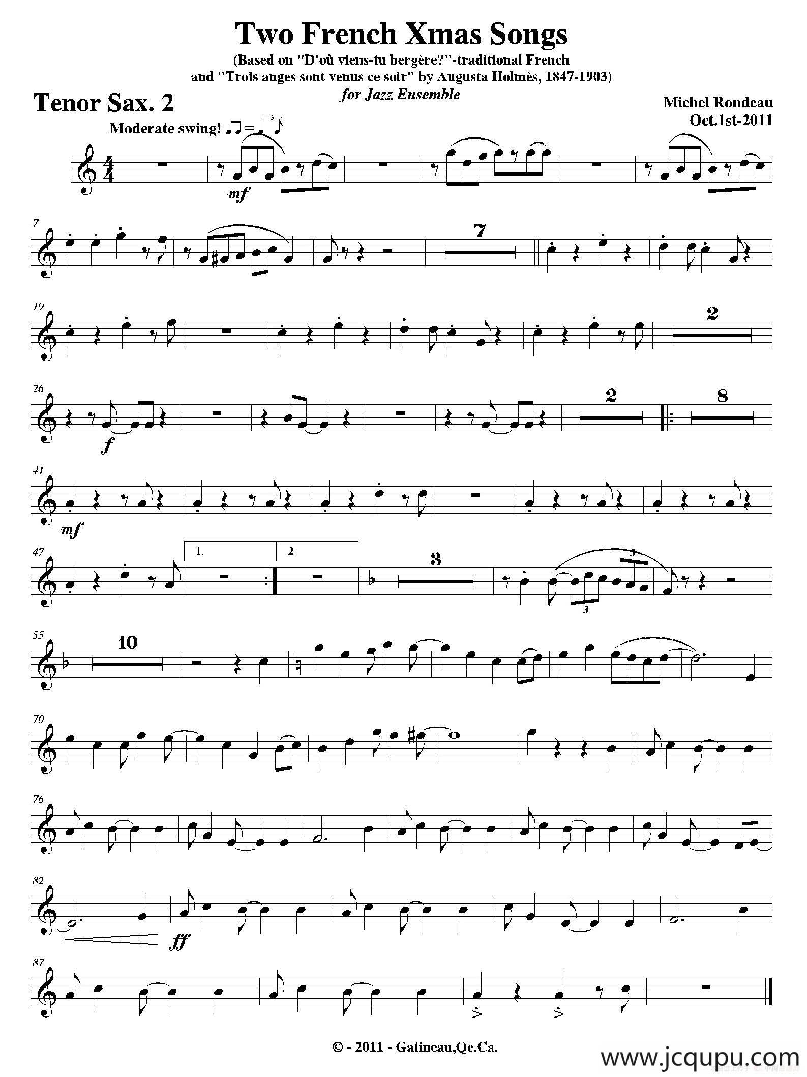 Two French Xmas Songs（第二次中音萨克斯分谱）简谱