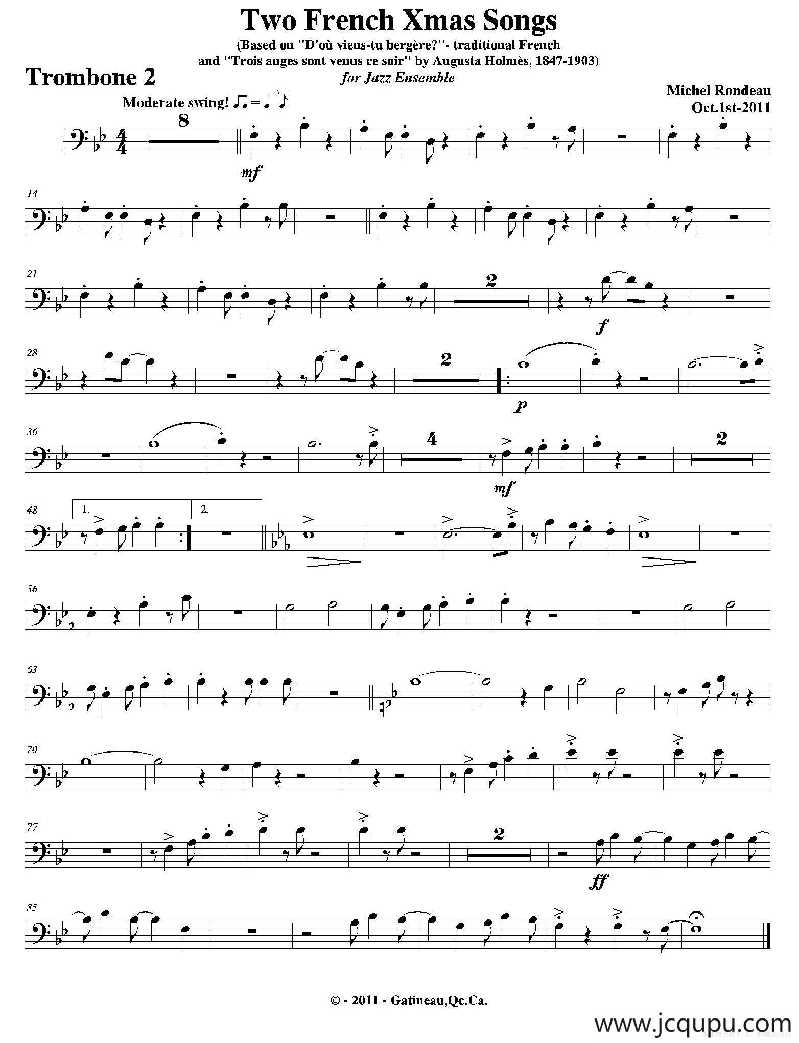 Two French Xmas Songs（第二长号分谱）简谱