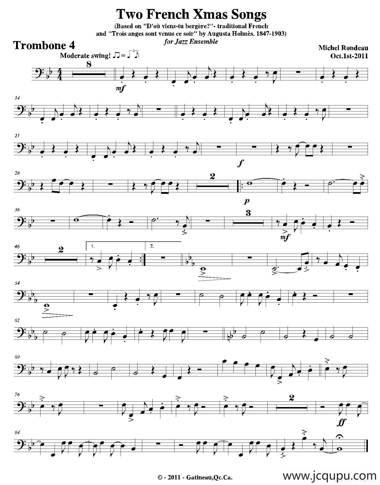 Two French Xmas Songs（第四长号分谱）简谱