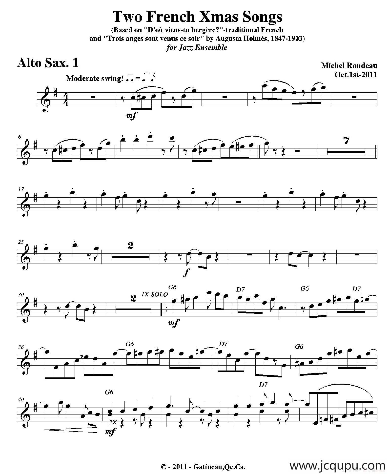 Two French Xmas Songs（第一中音萨克斯分谱）简谱