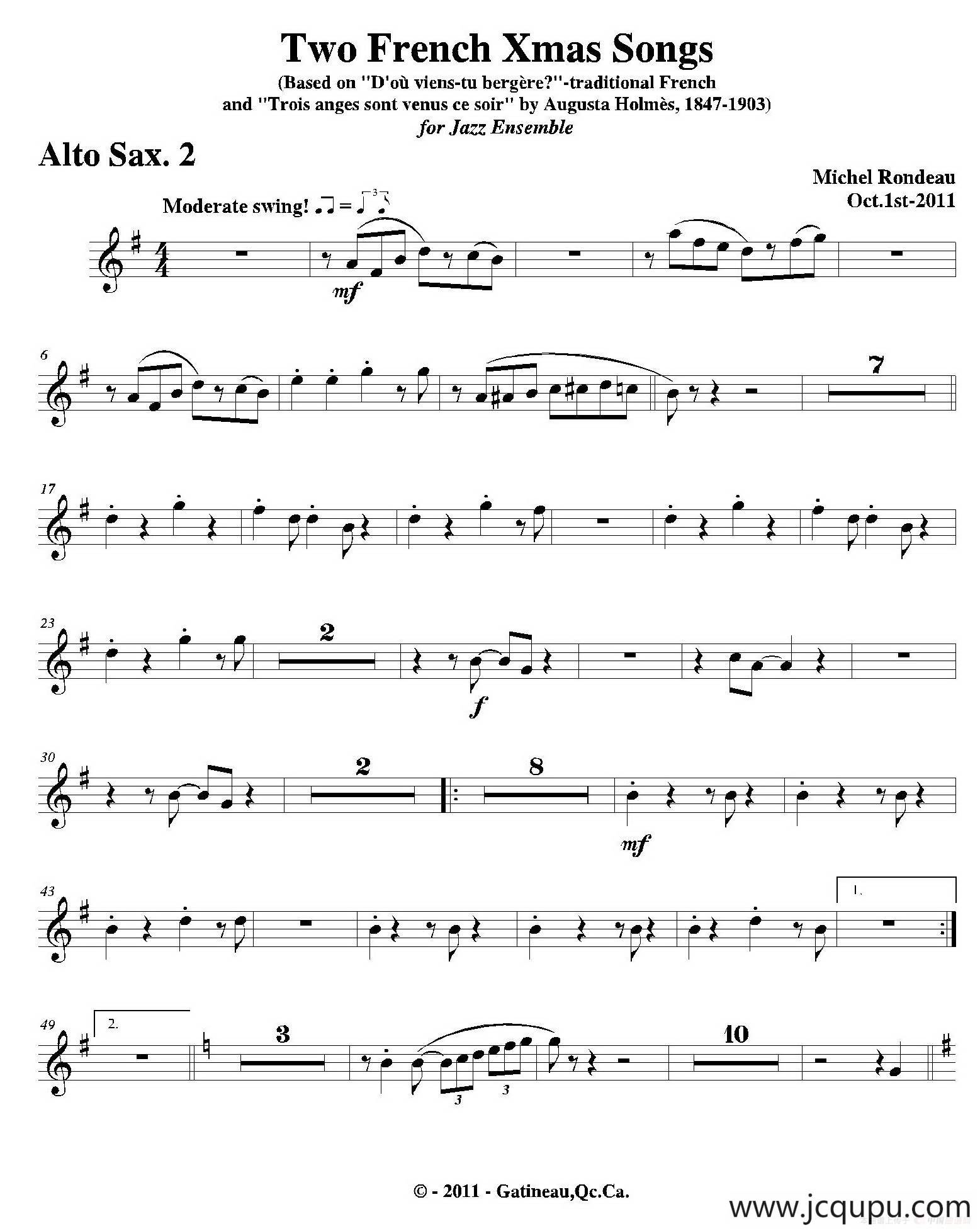 Two French Xmas Songs（第二中音萨克斯分谱）简谱