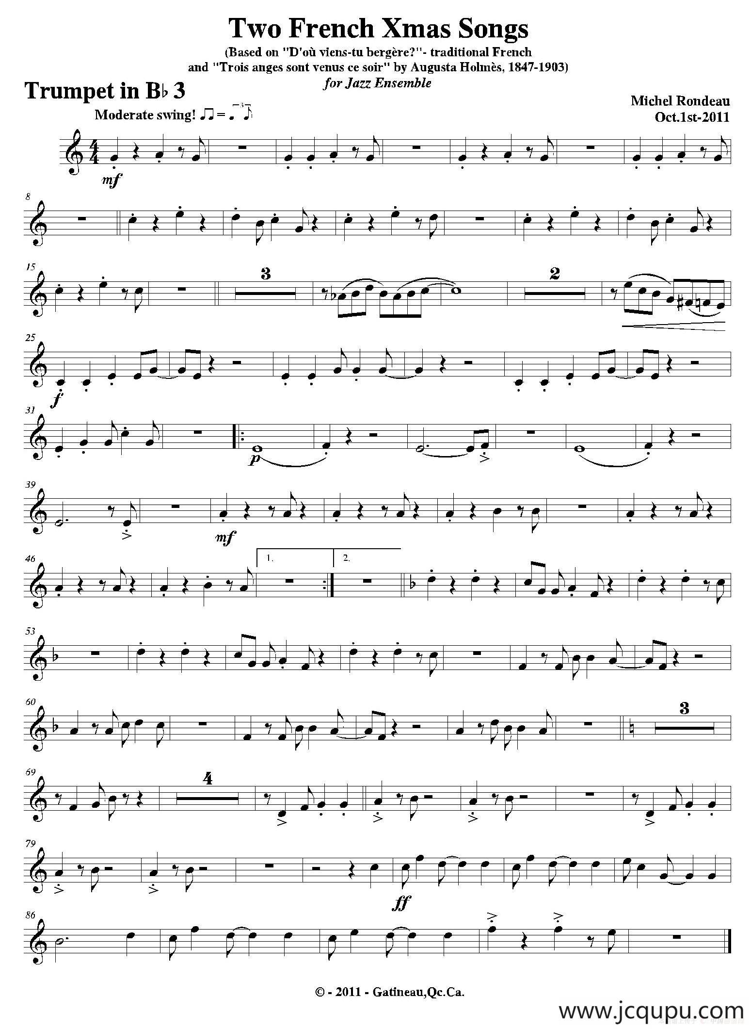 Two French Xmas Songs（第三小号分谱）简谱