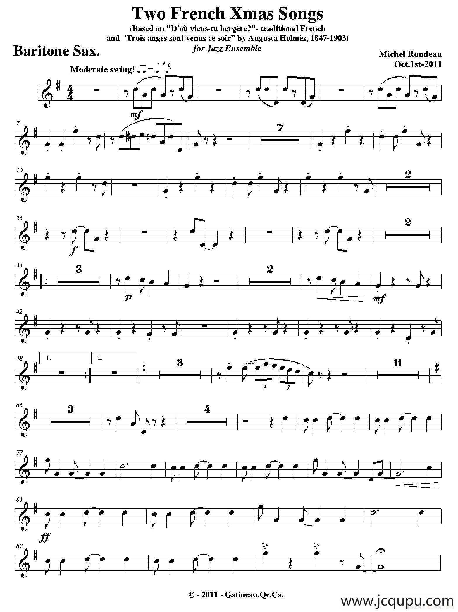 Two French Xmas Songs（上低音萨克斯分谱）简谱