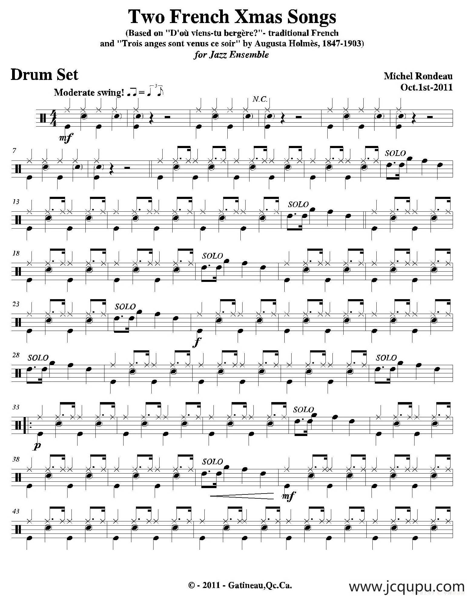 Two French Xmas Songs（爵士鼓分谱）简谱