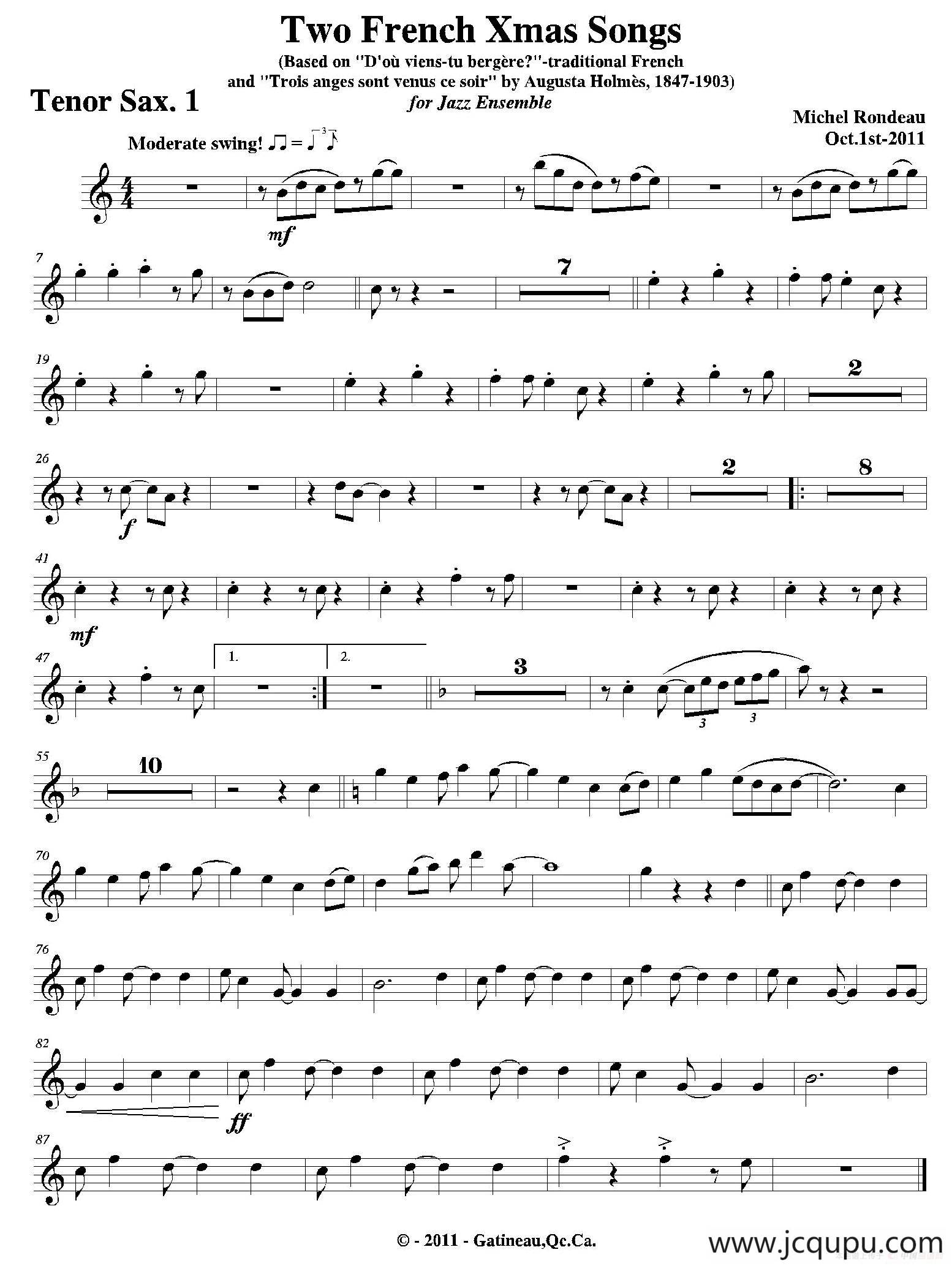 Two French Xmas Songs（第一次中音萨克斯分谱）简谱