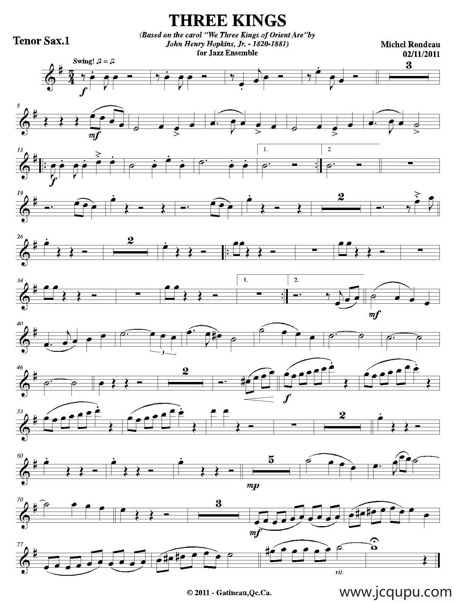 THREE KINGS（第一次中音萨克斯分谱）简谱