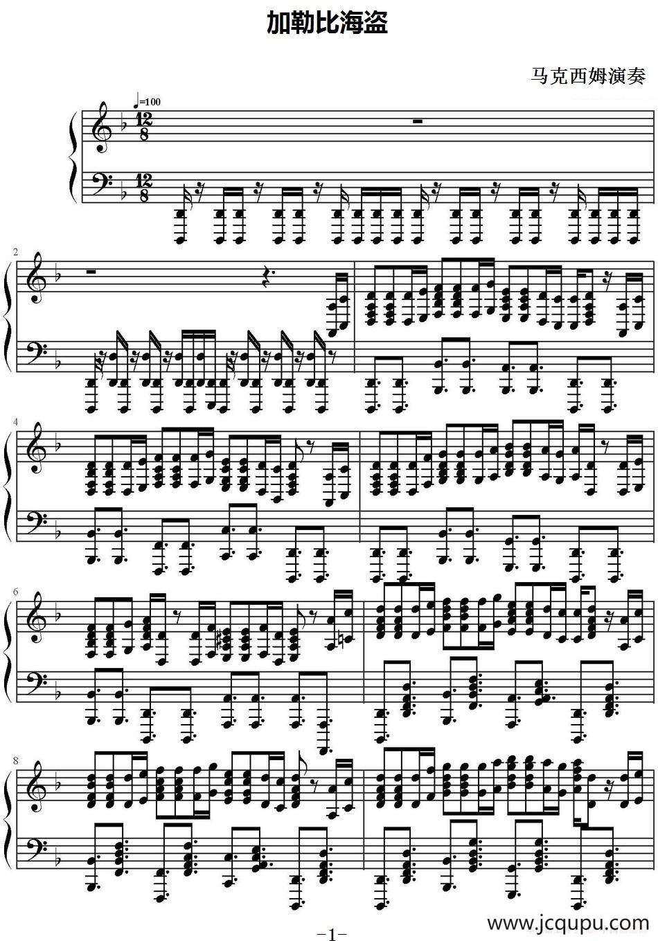 加勒比海盗 简谱