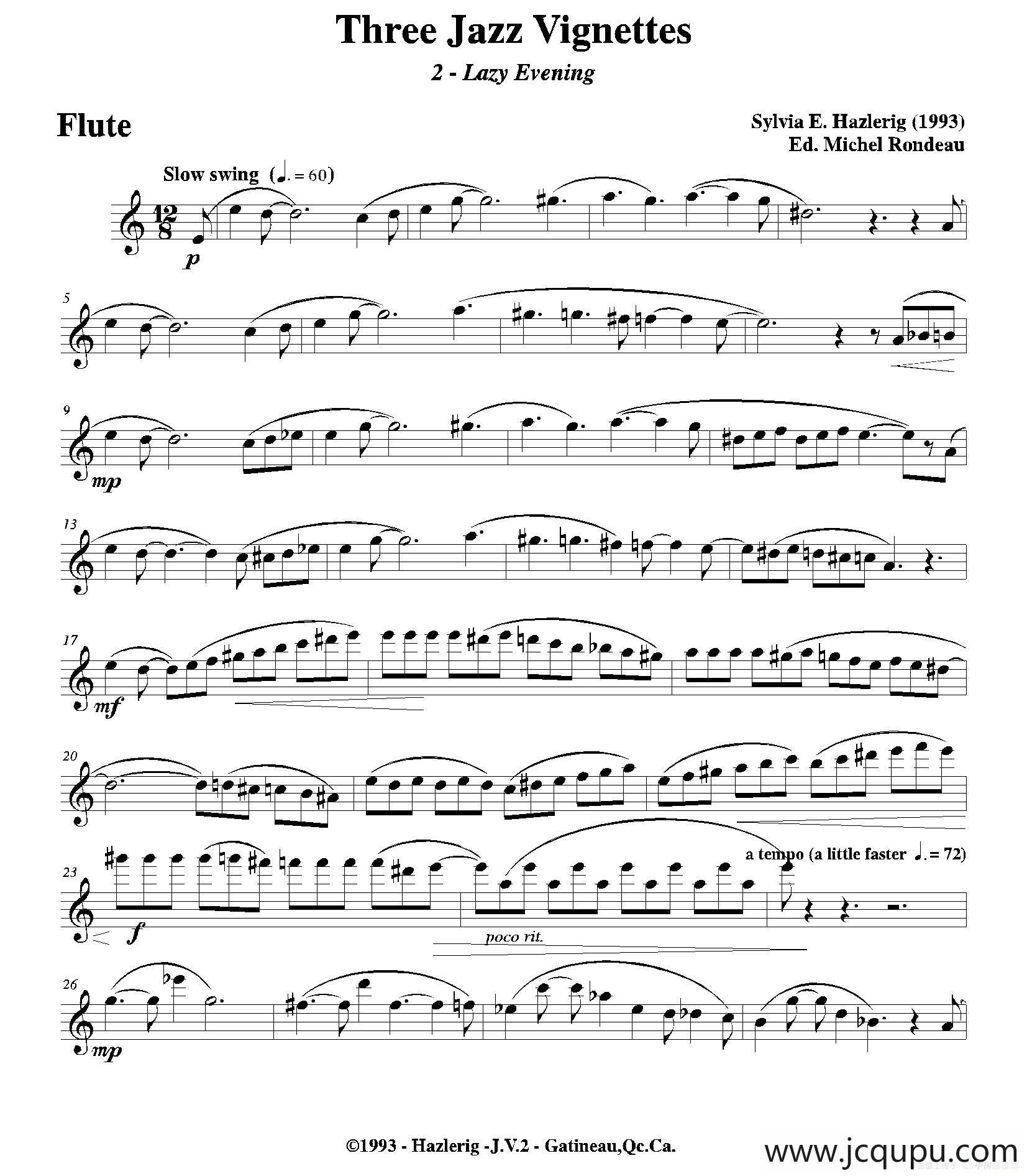 Three jazz vignettes（第二乐章）（三重奏长笛分谱）简谱
