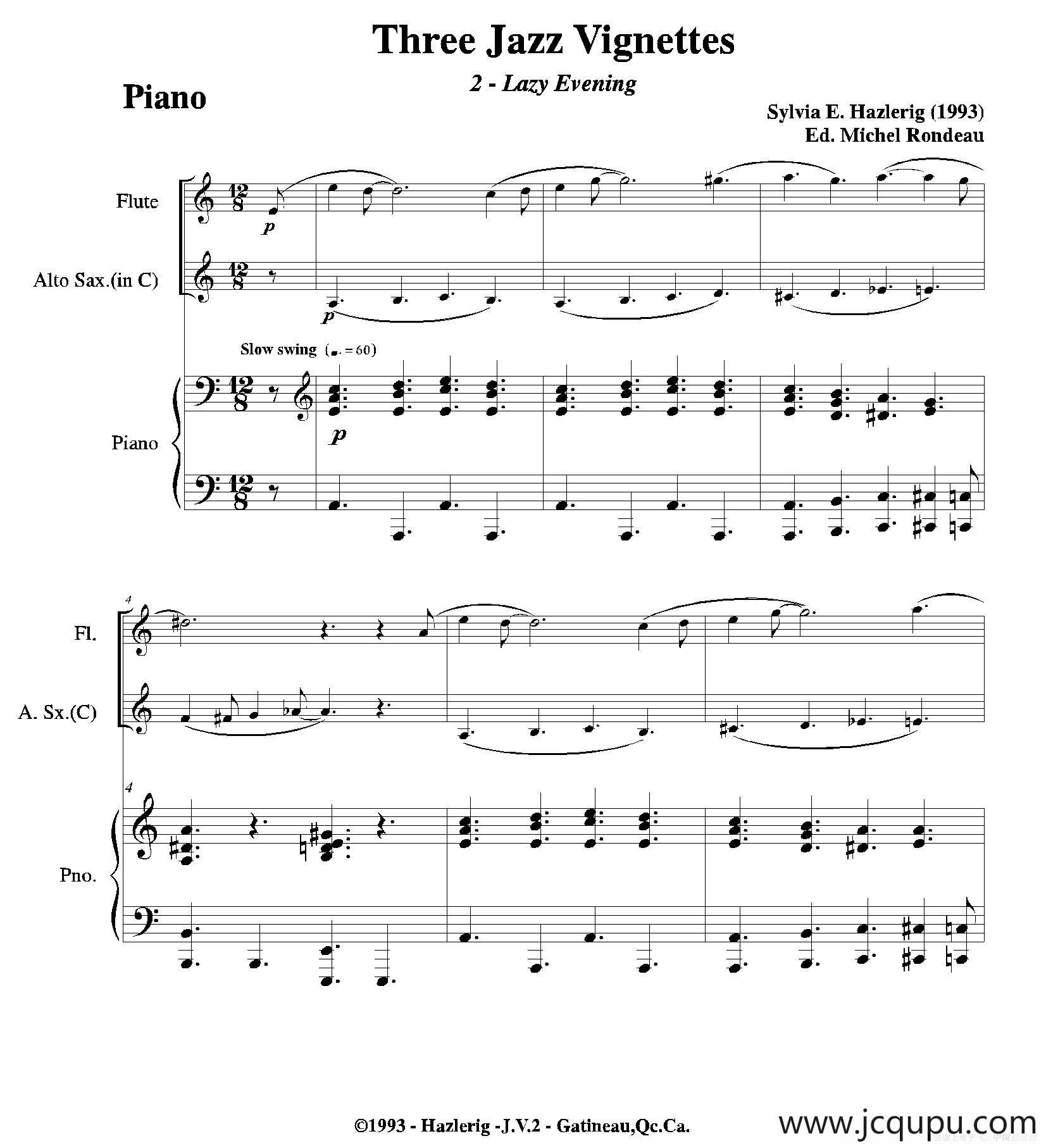 Three jazz vignettes（第二乐章）（三重奏钢琴分谱）简谱