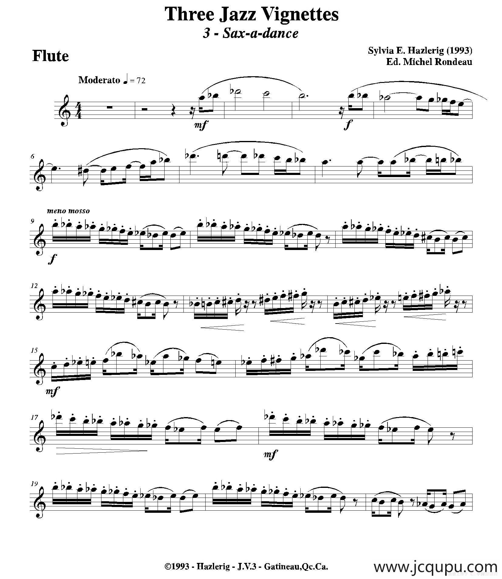 Three jazz vignettes（第三乐章）（三重奏长笛分谱）简谱