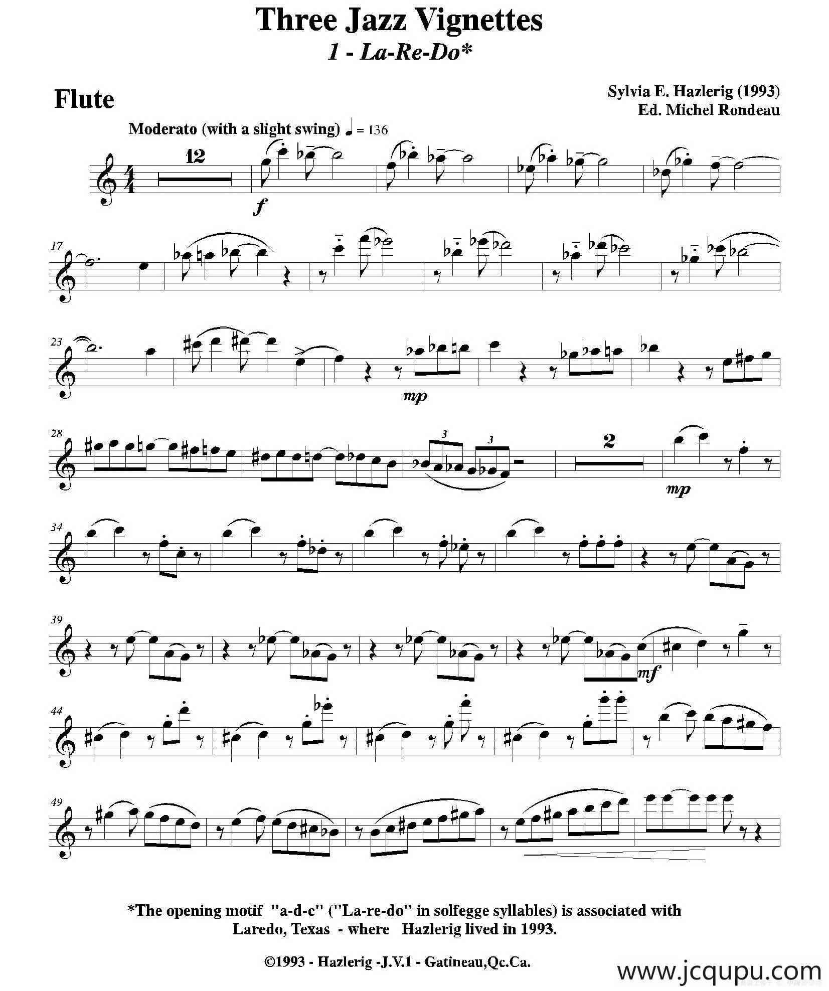 Three jazz vignettes（第一乐章）（三重奏长笛分谱）简谱