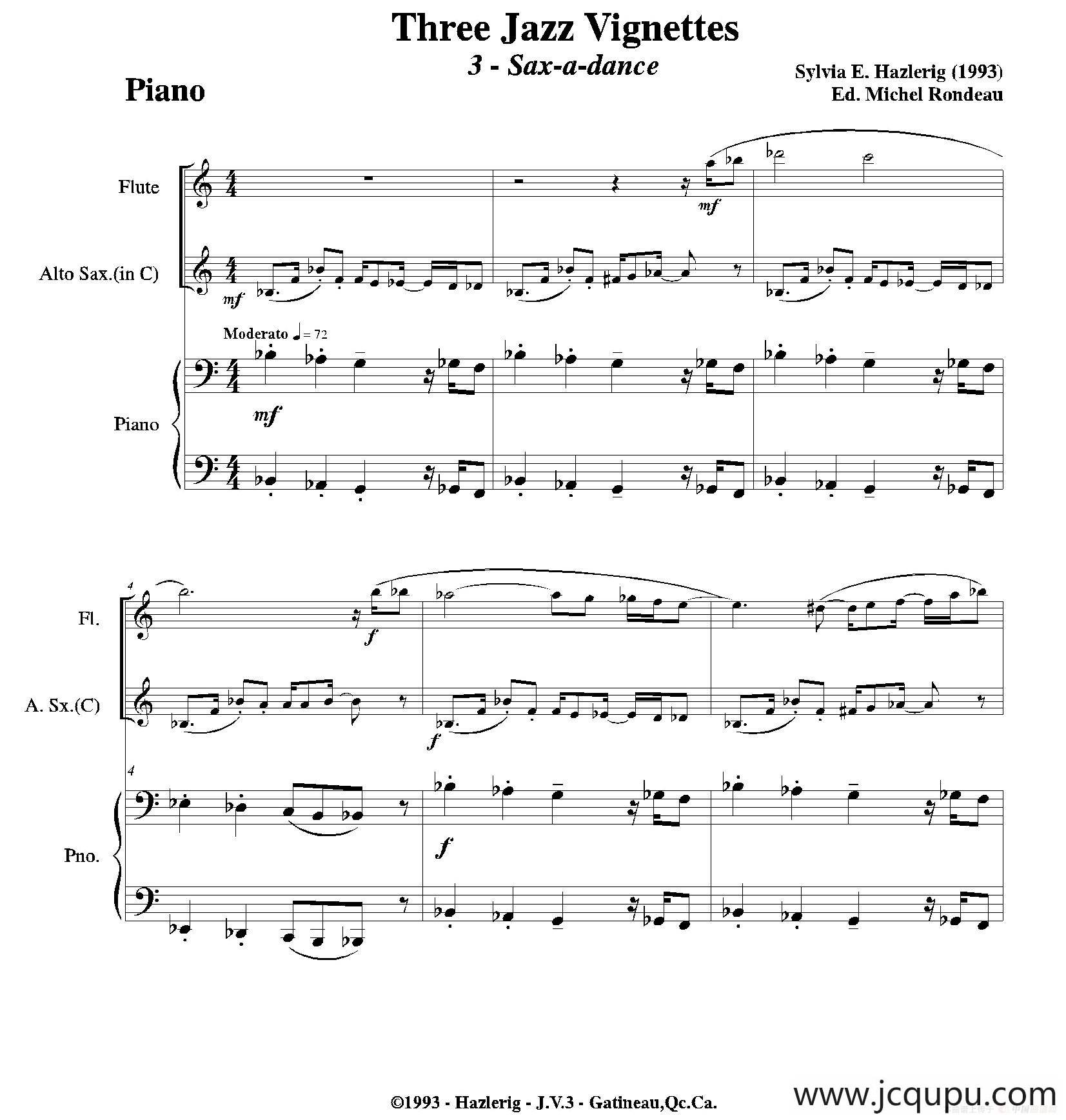 Three jazz vignettes（第三乐章）（三重奏钢琴分谱）简谱
