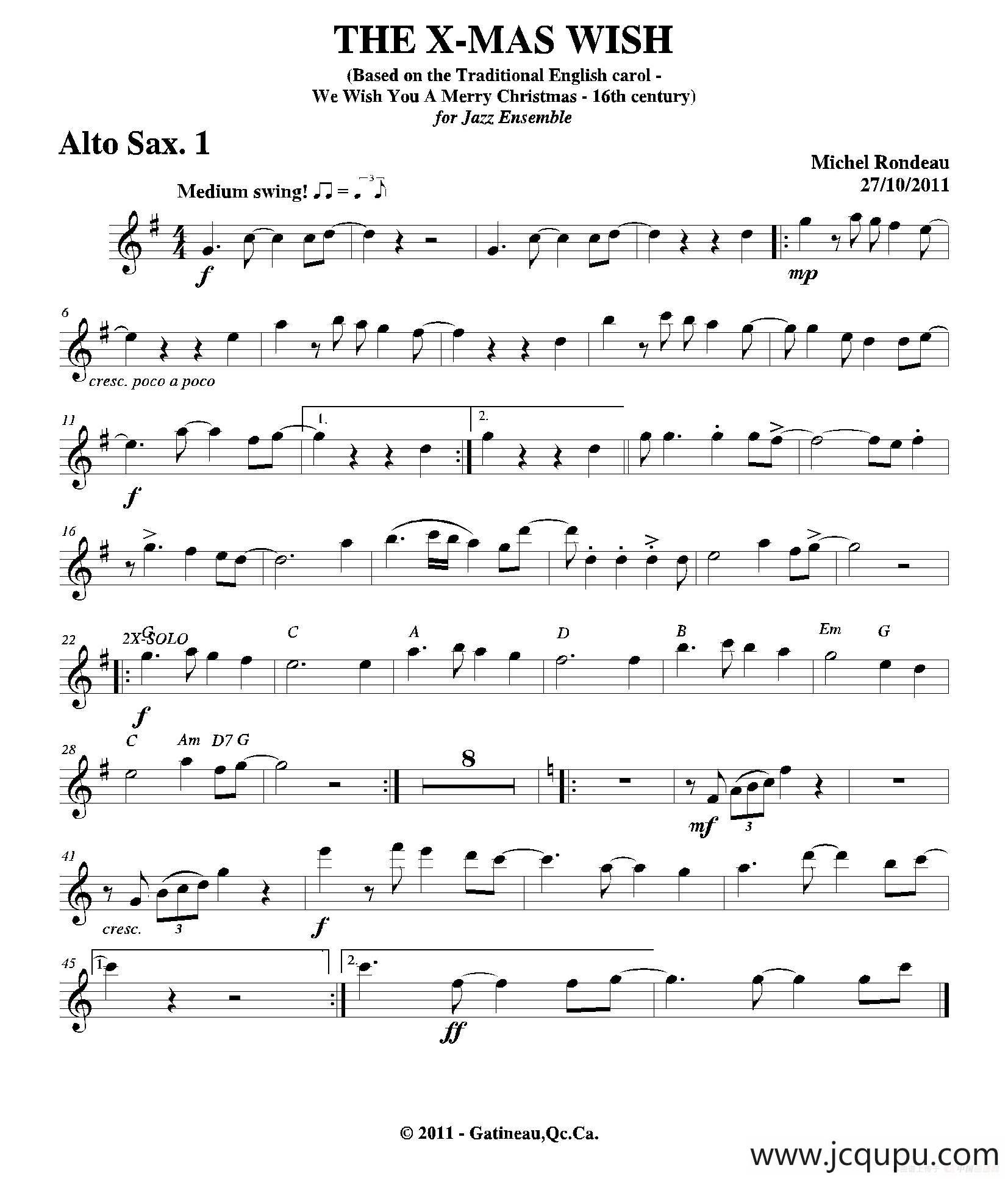 THE X-MAS WISH（第一中音萨克斯分谱）简谱