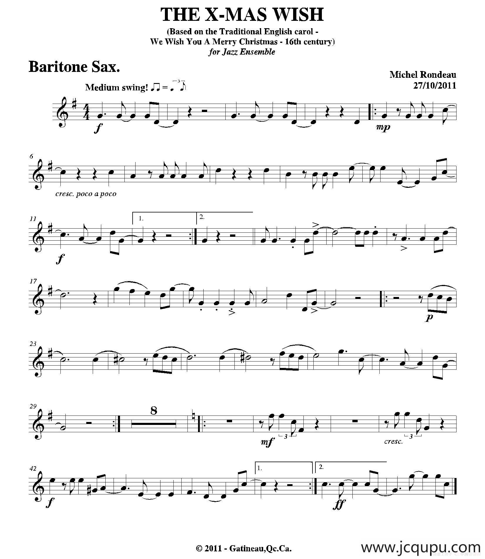 THE X-MAS WISH（上低音萨克斯分谱）简谱