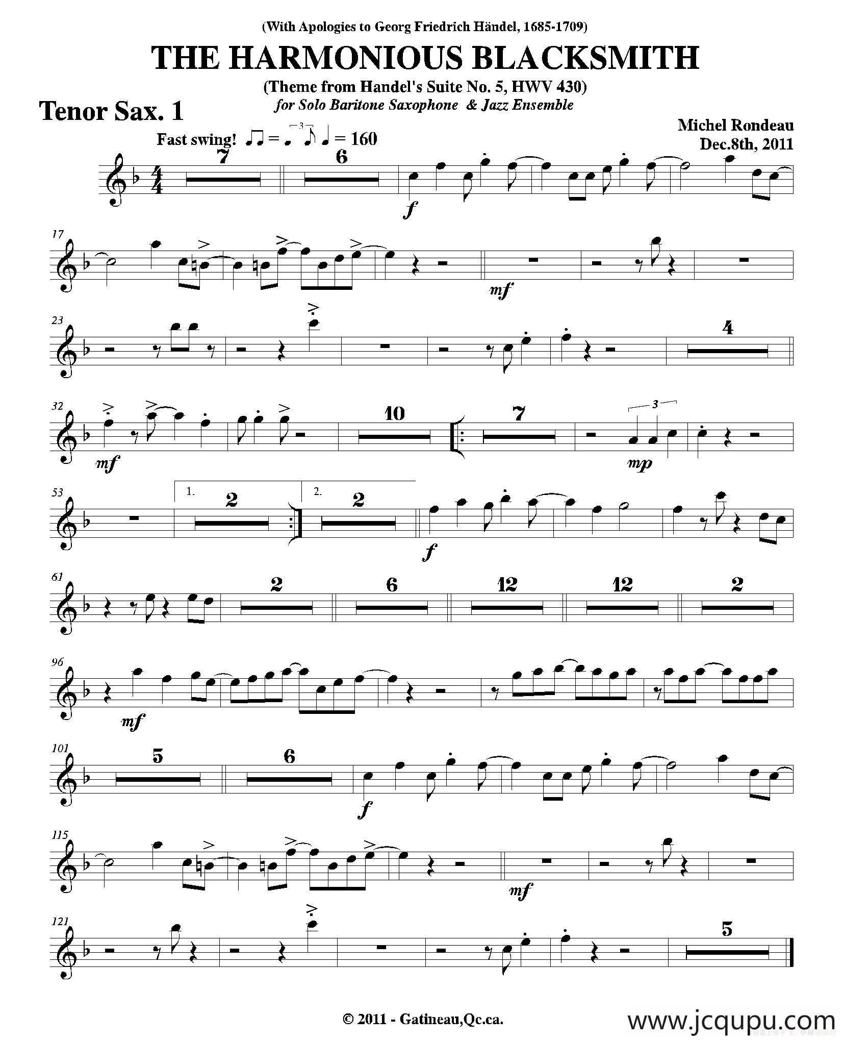 THE HARMONIOUS BLACKSMITH（第一次中音萨克斯分谱）简谱