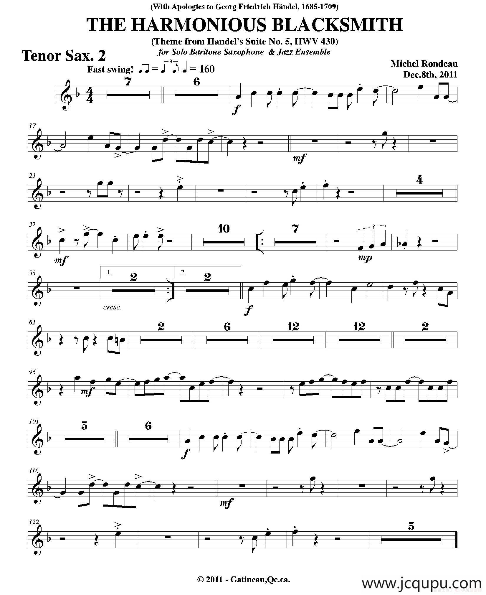 THE HARMONIOUS BLACKSMITH（第二次中音萨克斯分谱）简谱