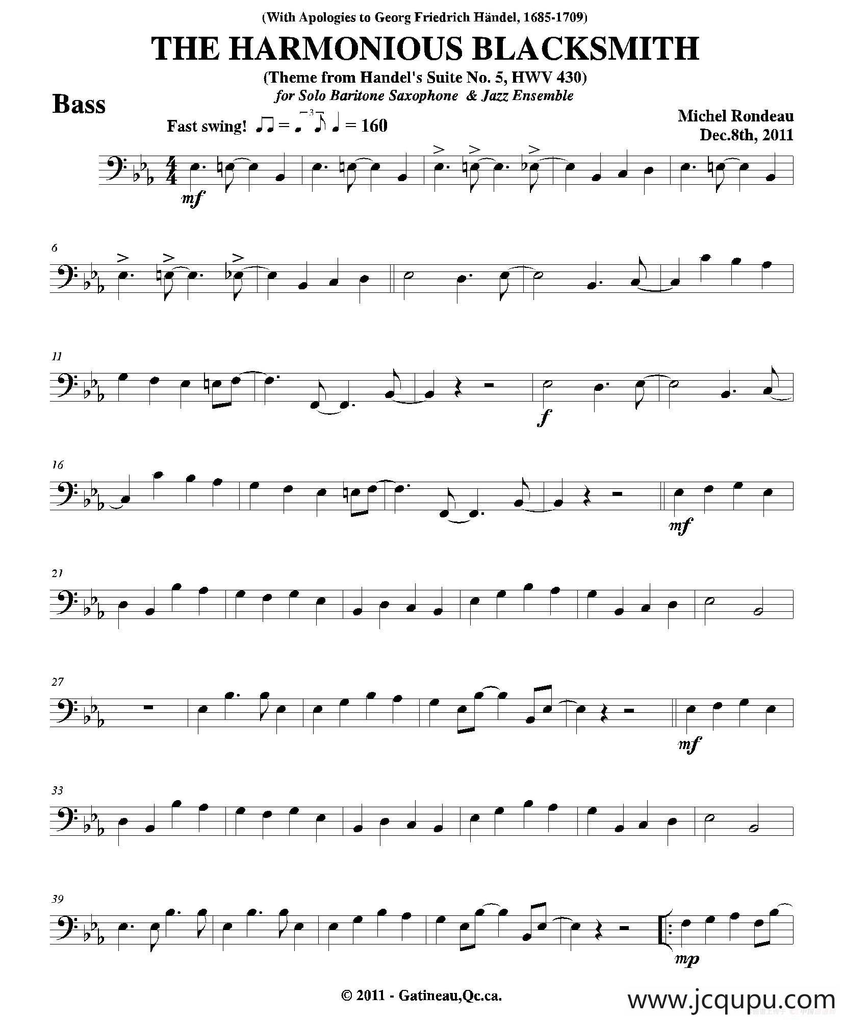 THE HARMONIOUS BLACKSMITH（贝司分谱）简谱