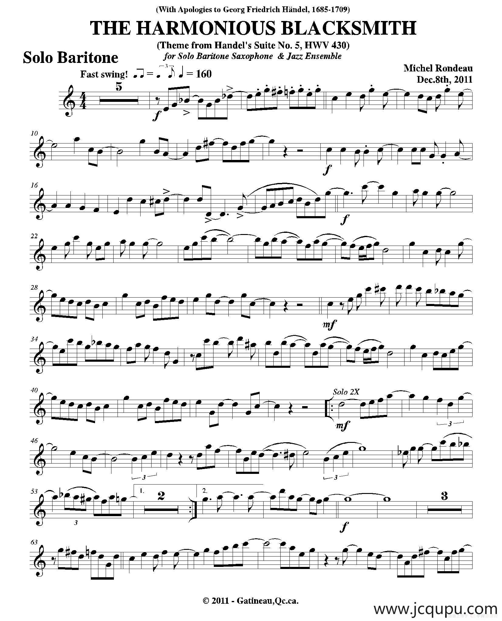 THE HARMONIOUS BLACKSMITH（男中音分谱）简谱