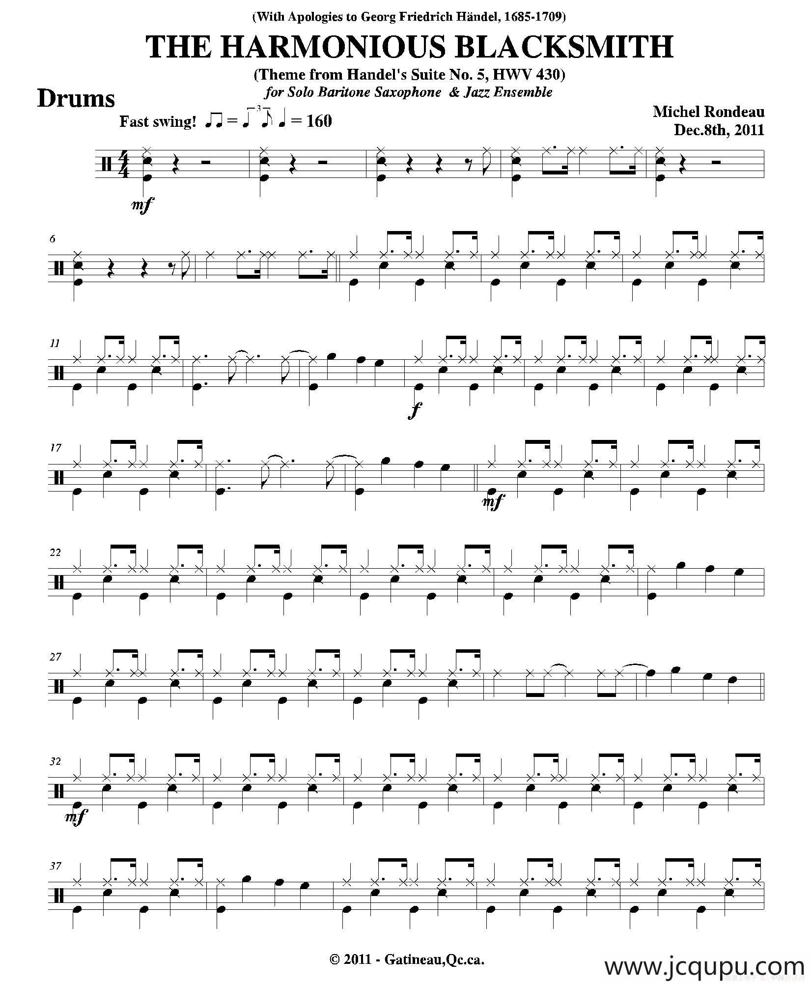 THE HARMONIOUS BLACKSMITH（爵士鼓分谱）简谱