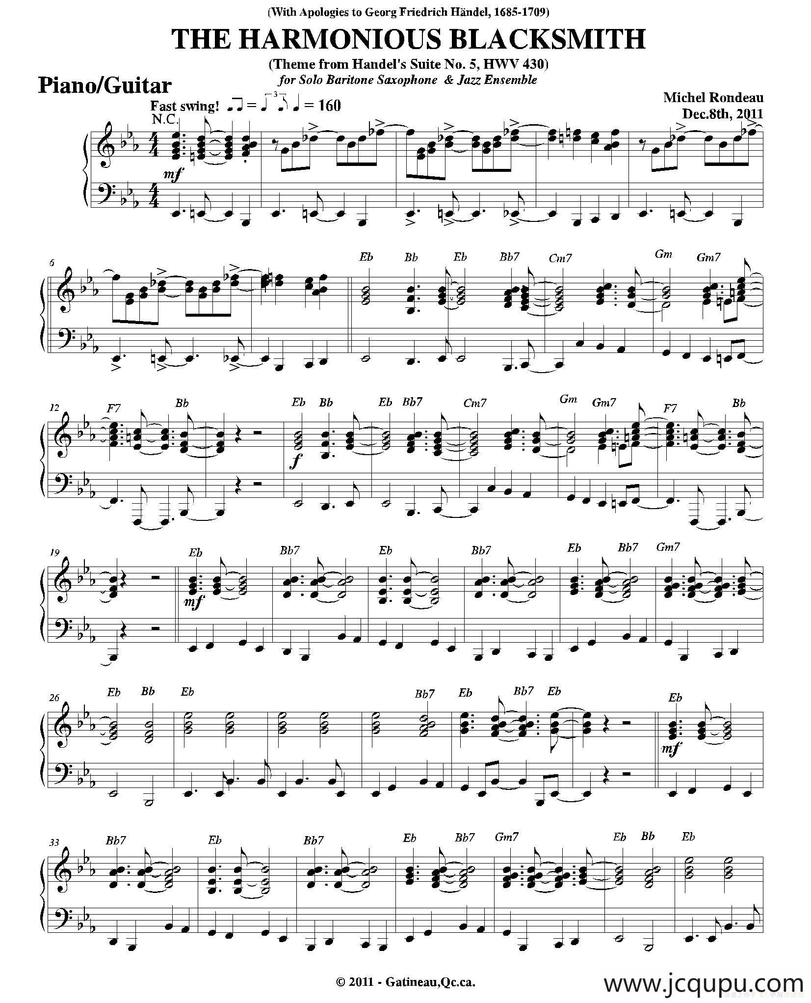 THE HARMONIOUS BLACKSMITH（钢琴、吉他分谱）简谱