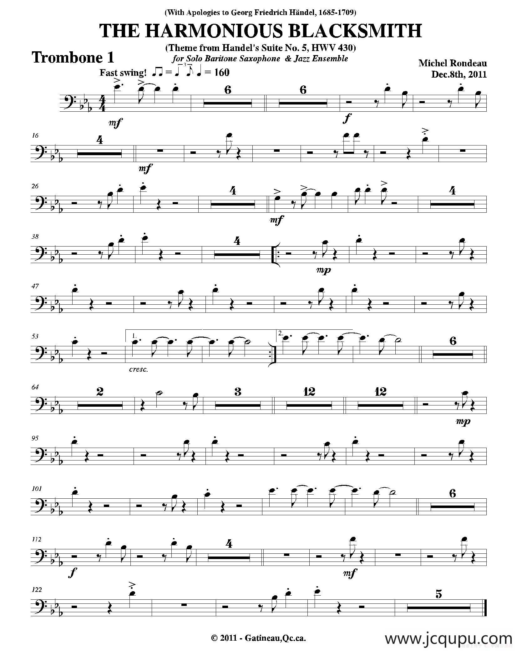 THE HARMONIOUS BLACKSMITH（第一长号分谱）简谱