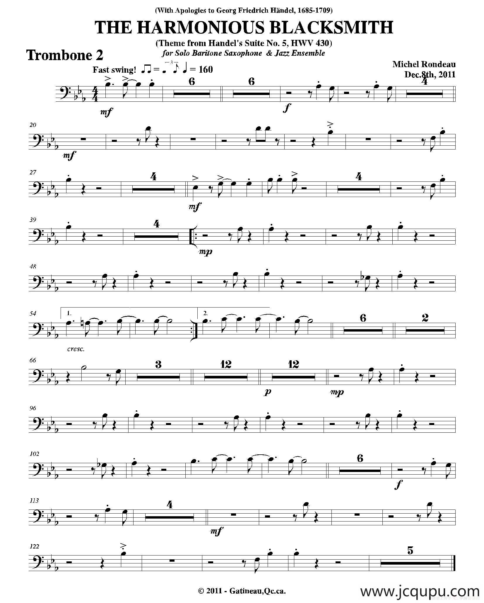 THE HARMONIOUS BLACKSMITH（第二长号分谱）简谱