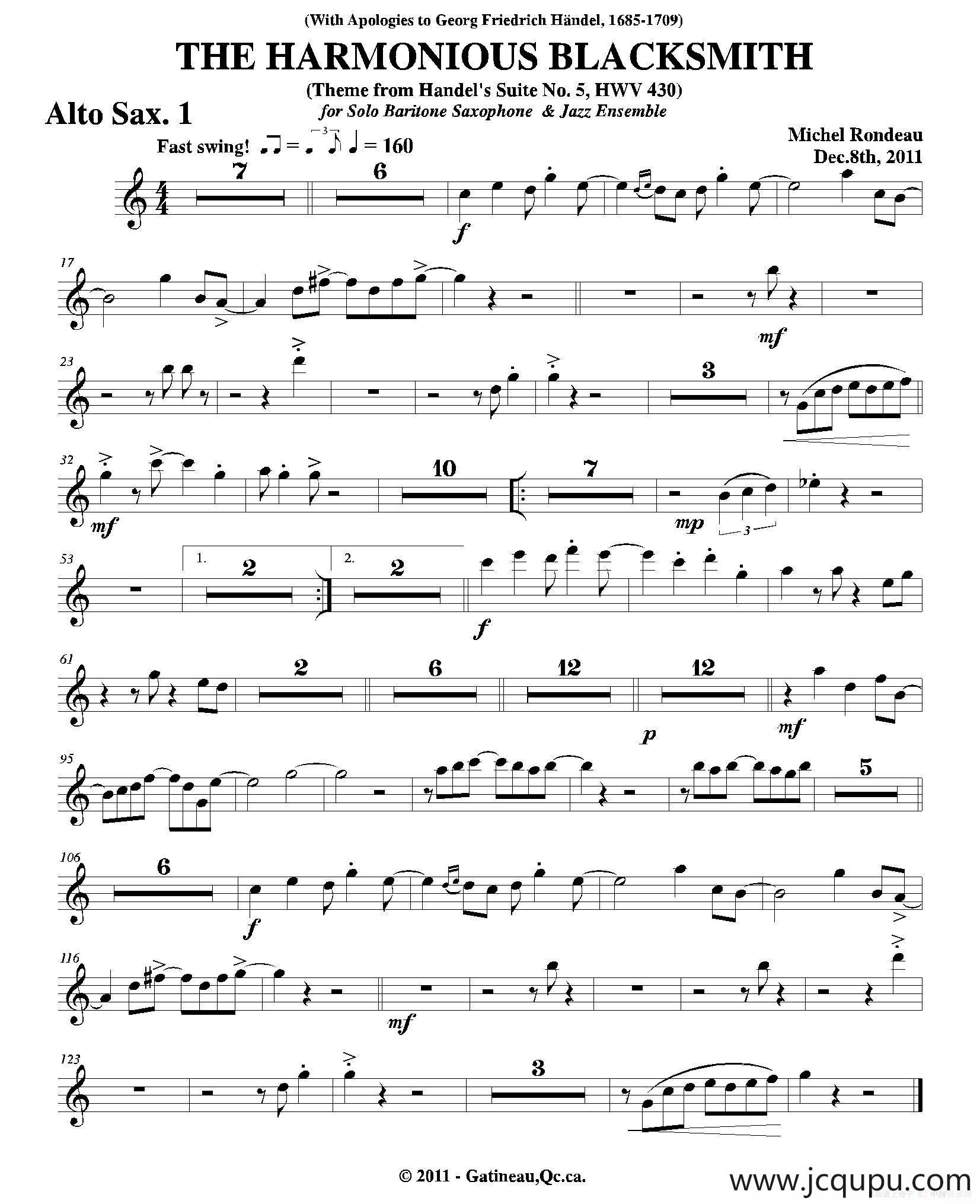 THE HARMONIOUS BLACKSMITH（第一中音萨克斯分谱）简谱