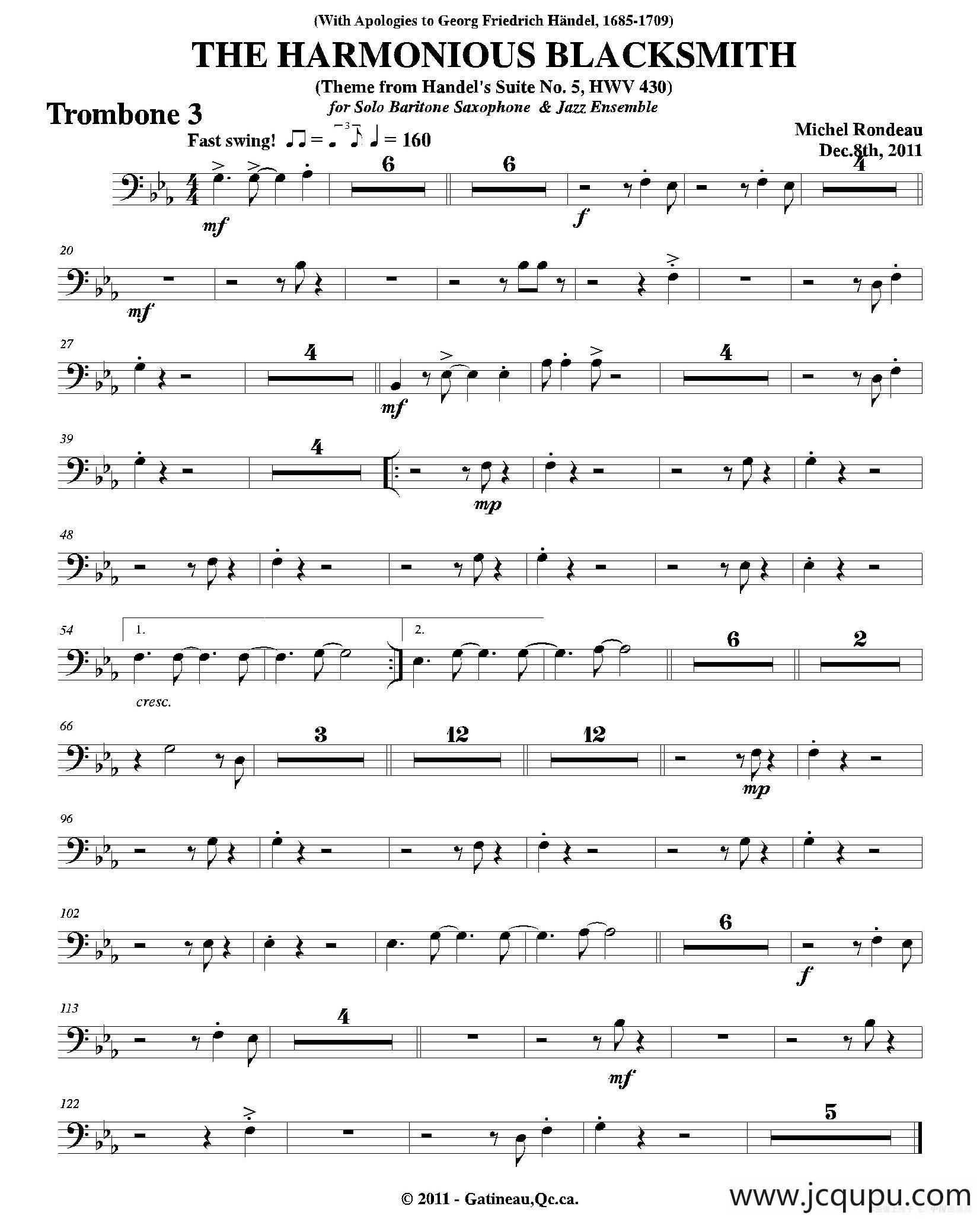 THE HARMONIOUS BLACKSMITH（第三长号分谱）简谱