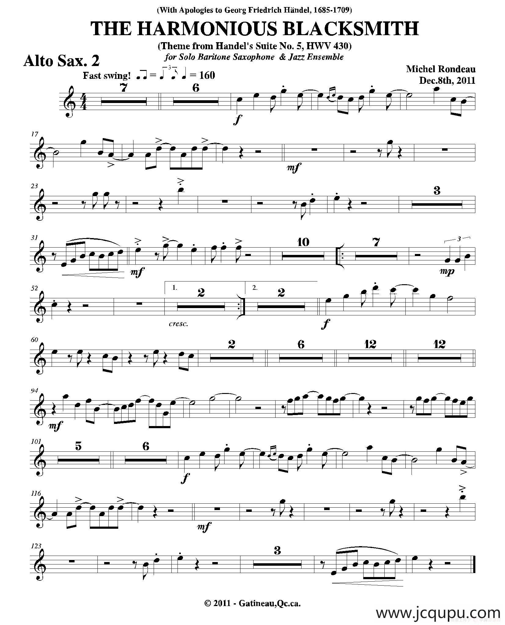 THE HARMONIOUS BLACKSMITH（第二中音萨克斯分谱）简谱