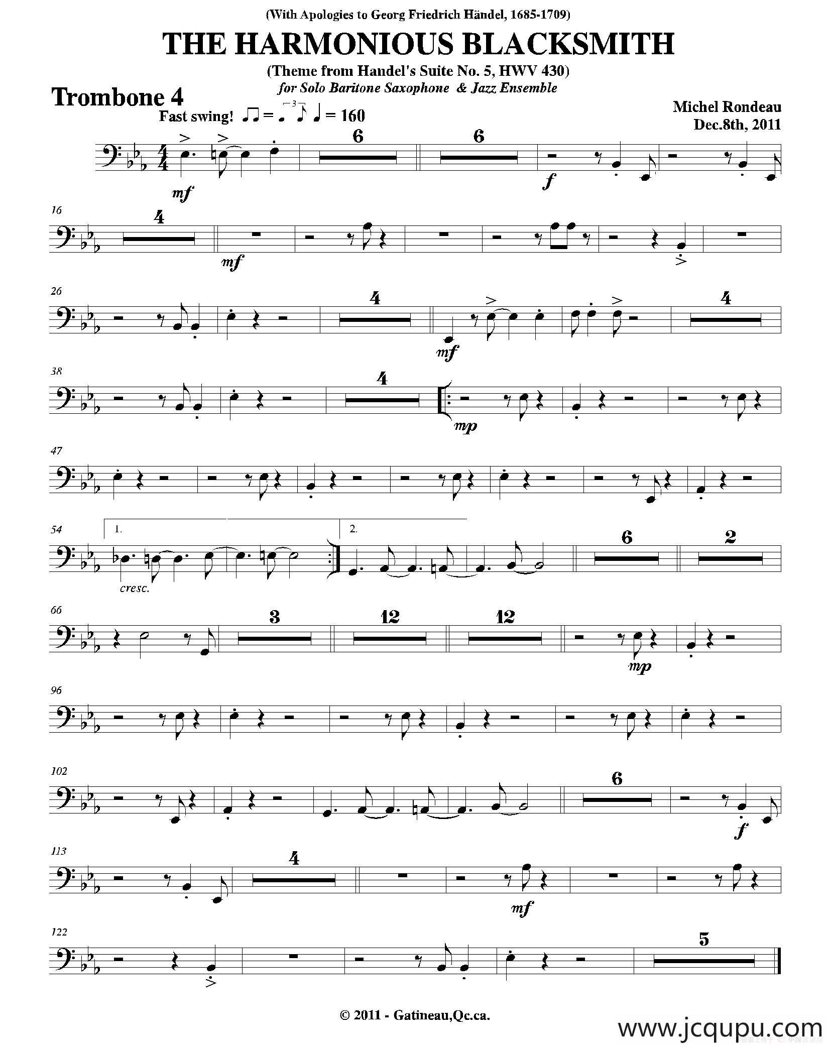 THE HARMONIOUS BLACKSMITH（第四长号分谱）简谱