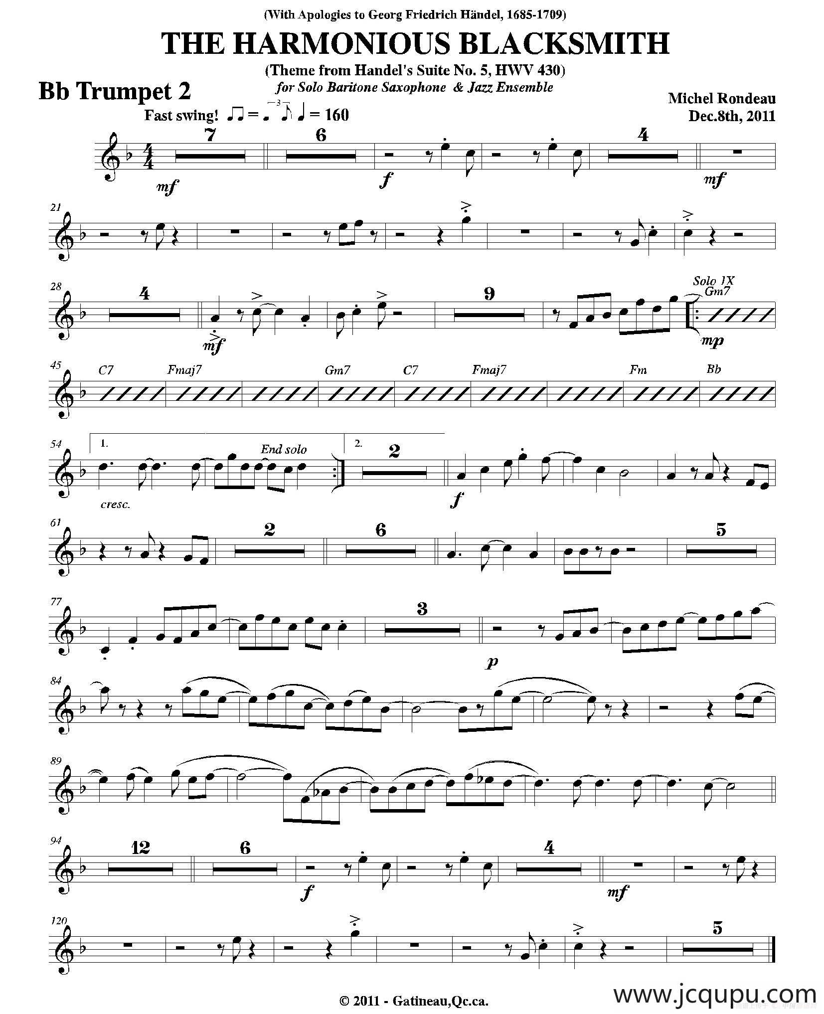 THE HARMONIOUS BLACKSMITH（第二降B小号分谱）简谱