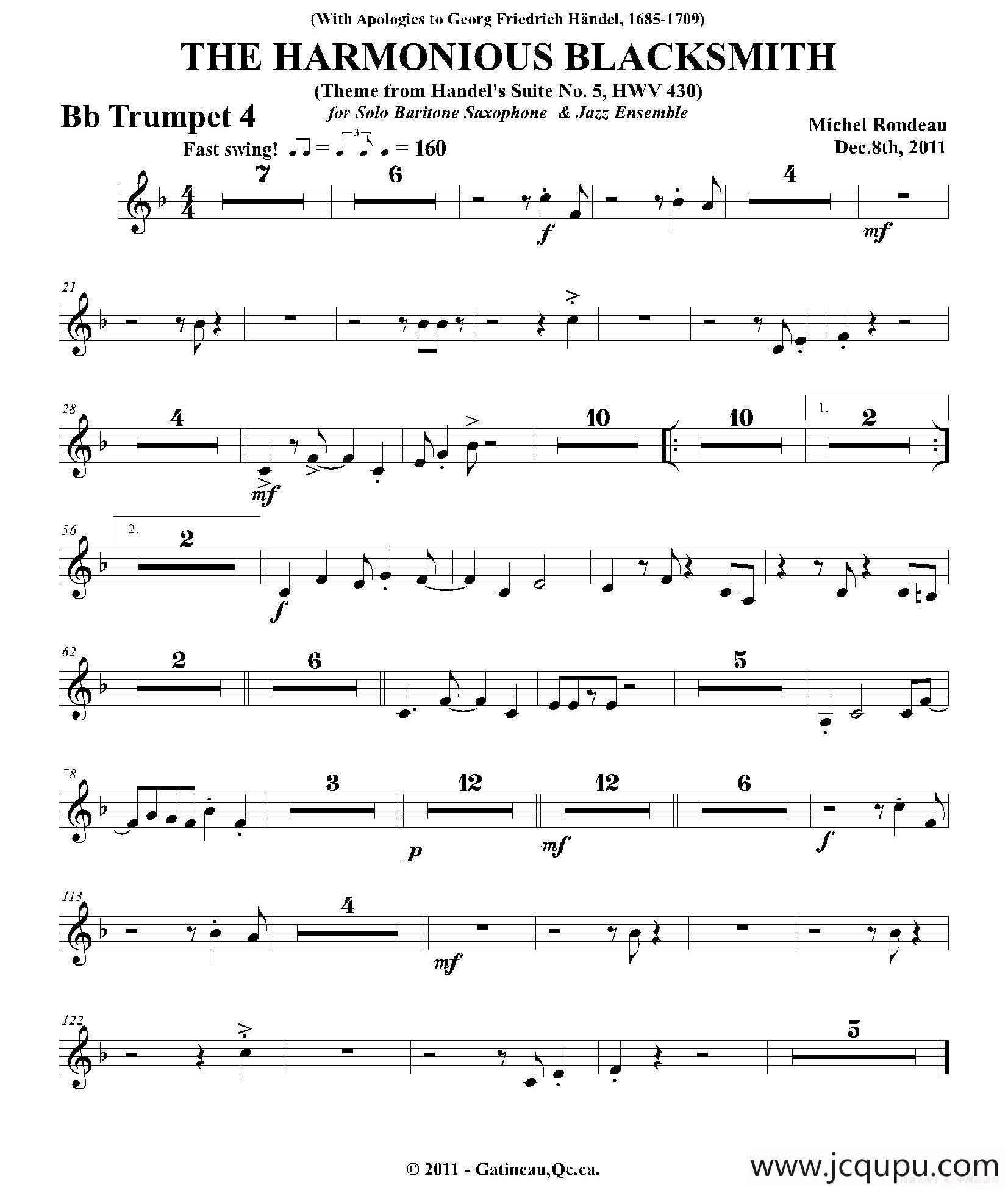 THE HARMONIOUS BLACKSMITH（第四降B小号分谱）简谱