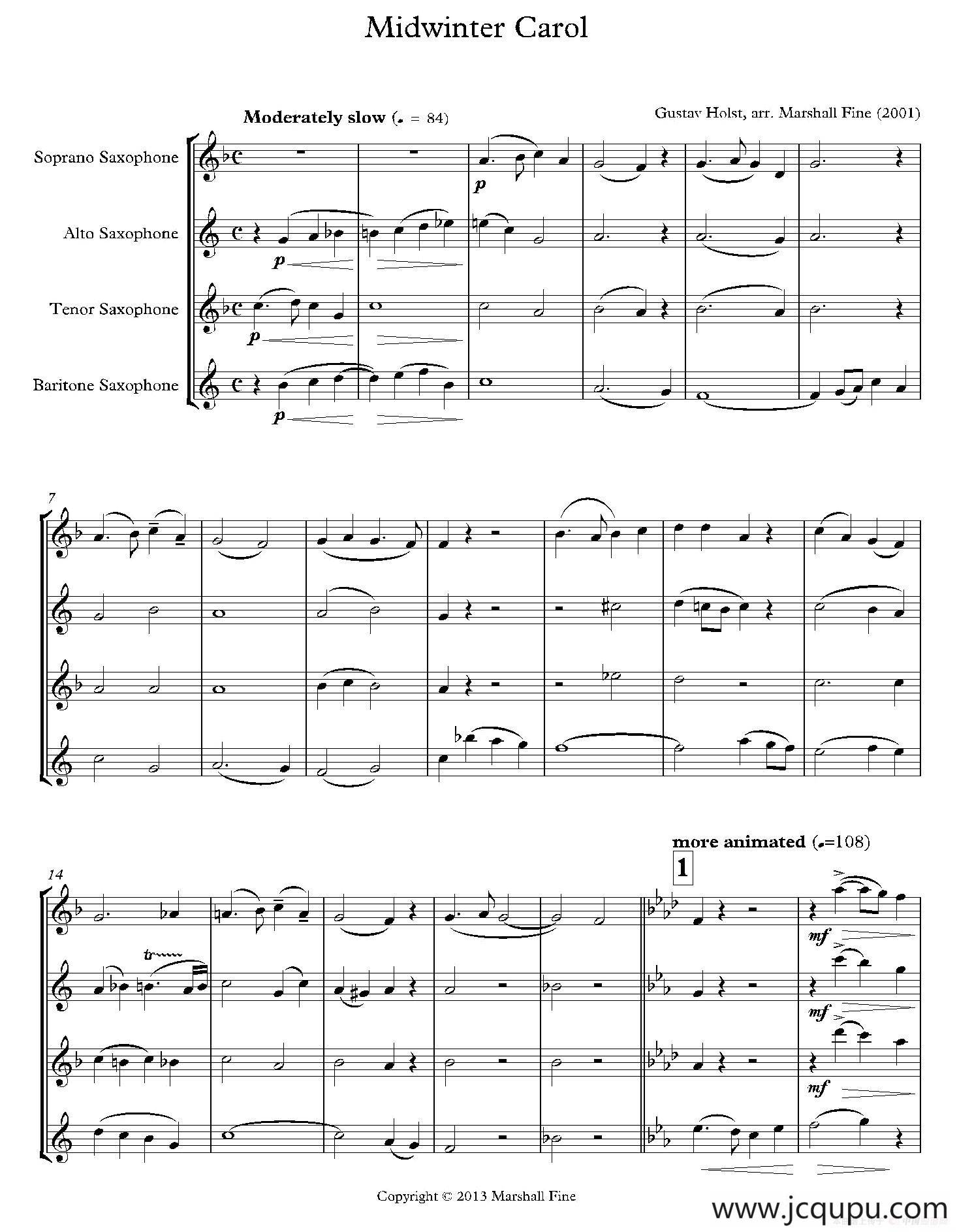 Midwinter Carol（四重奏总谱）简谱