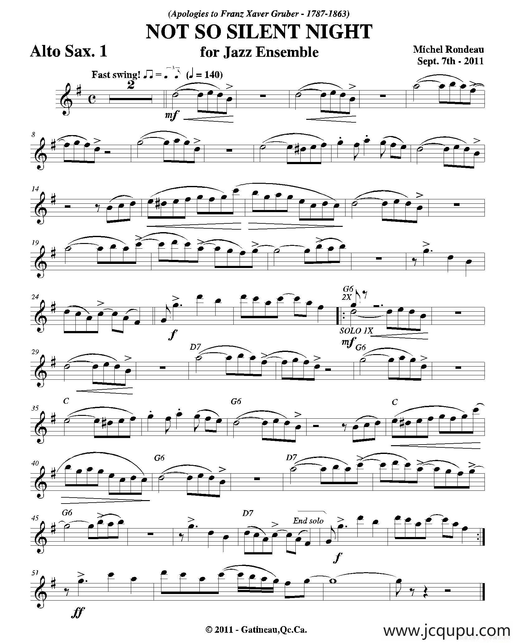 NOT SO SILENT NIGHT（第一中音萨克斯分谱）简谱