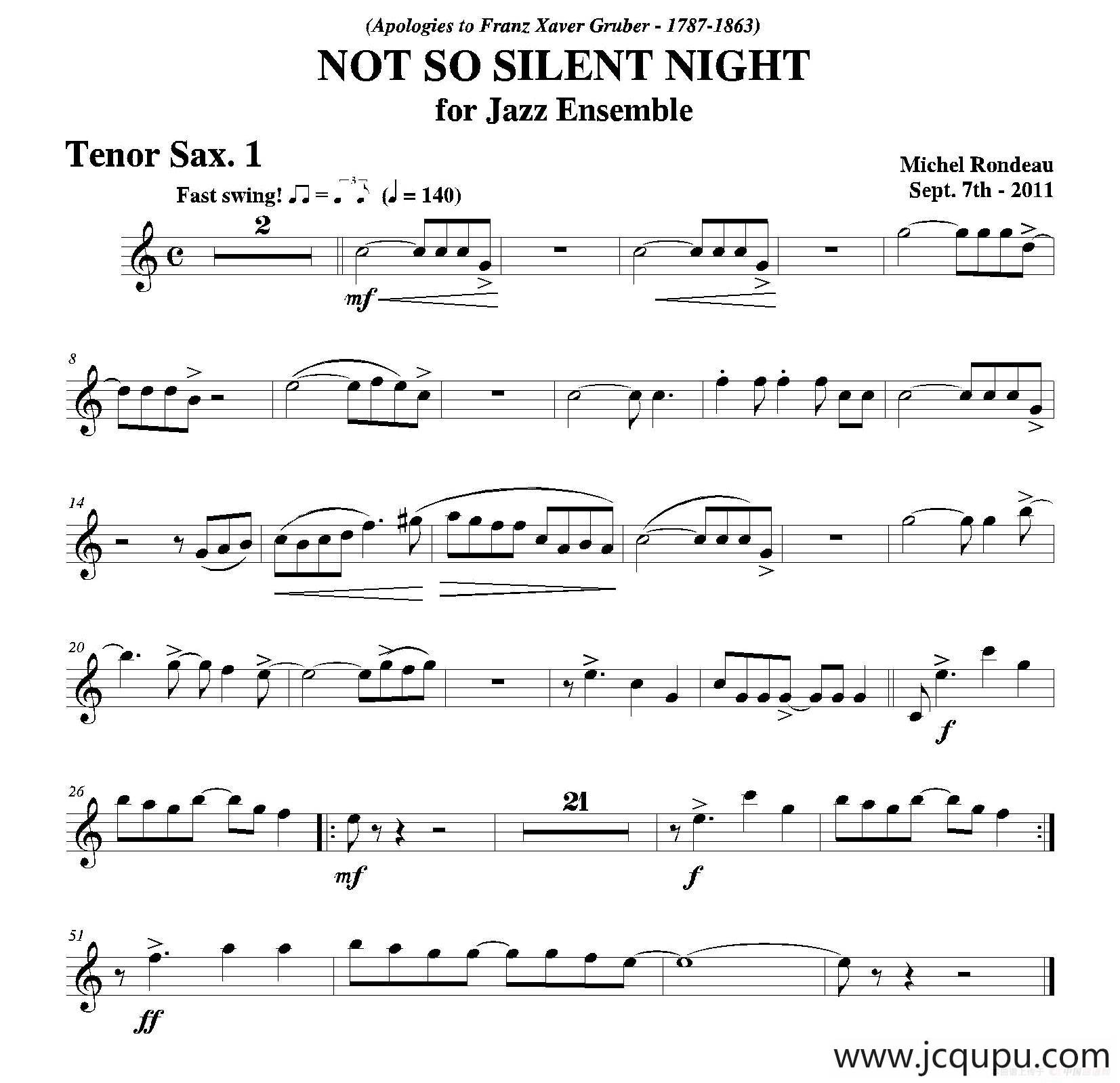 NOT SO SILENT NIGHT（第一次中音萨克斯分谱）简谱