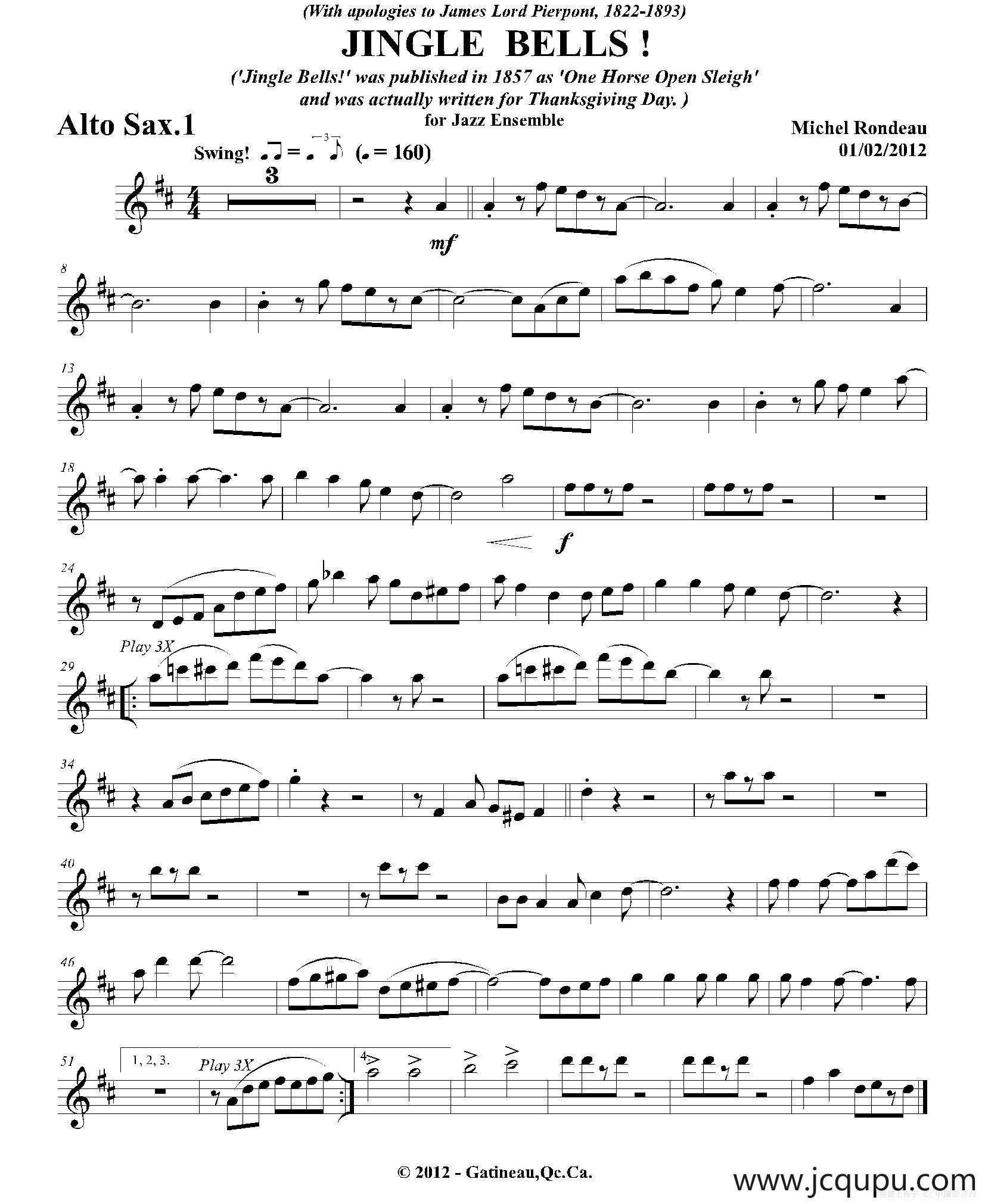 JINGLE BELLS！（第一中音萨克斯分谱）简谱