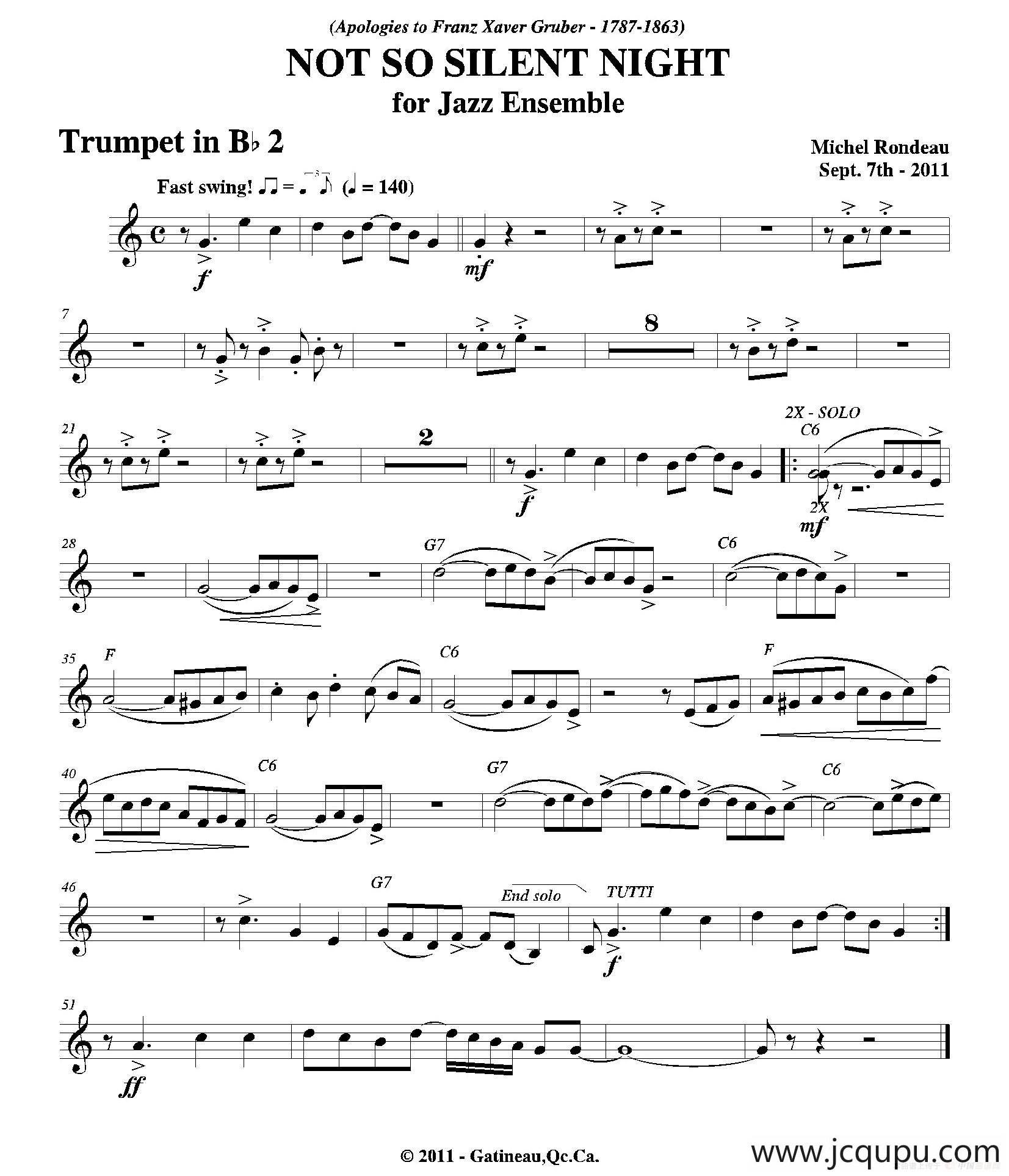 NOT SO SILENT NIGHT（第二降B小号分谱）简谱