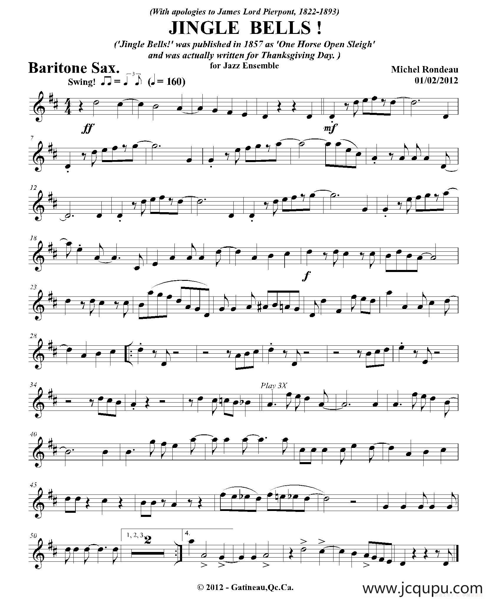 JINGLE BELLS！（上低音萨克斯分谱）简谱