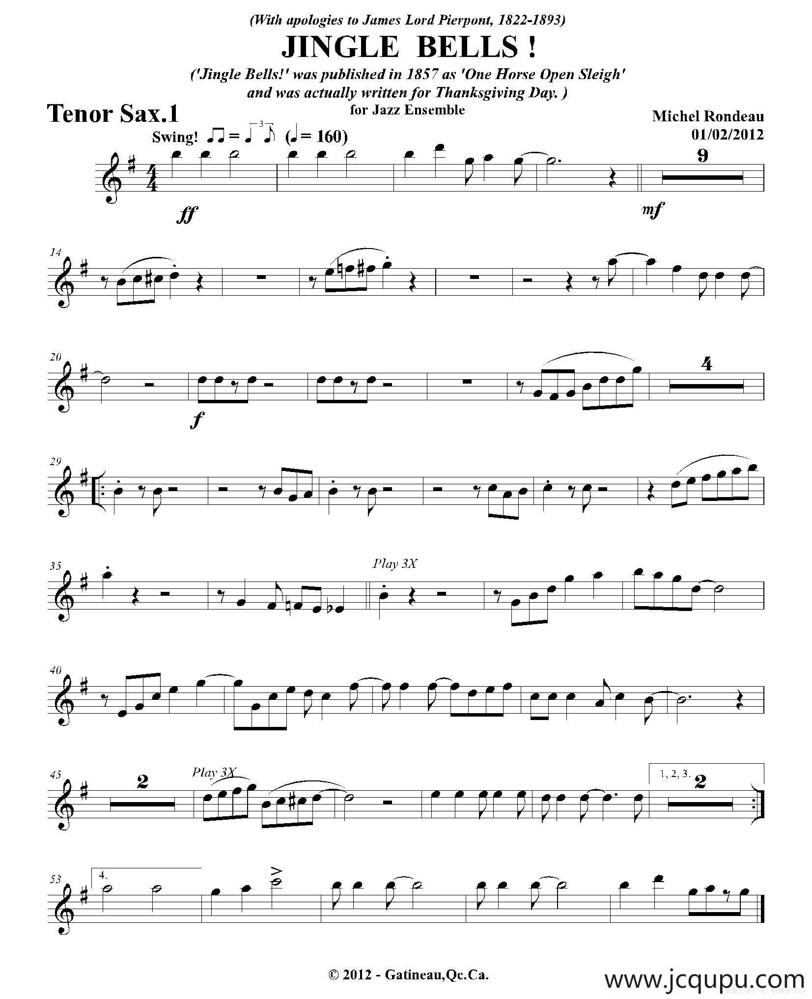 JINGLE BELLS！（第一次中音萨克斯分谱）简谱