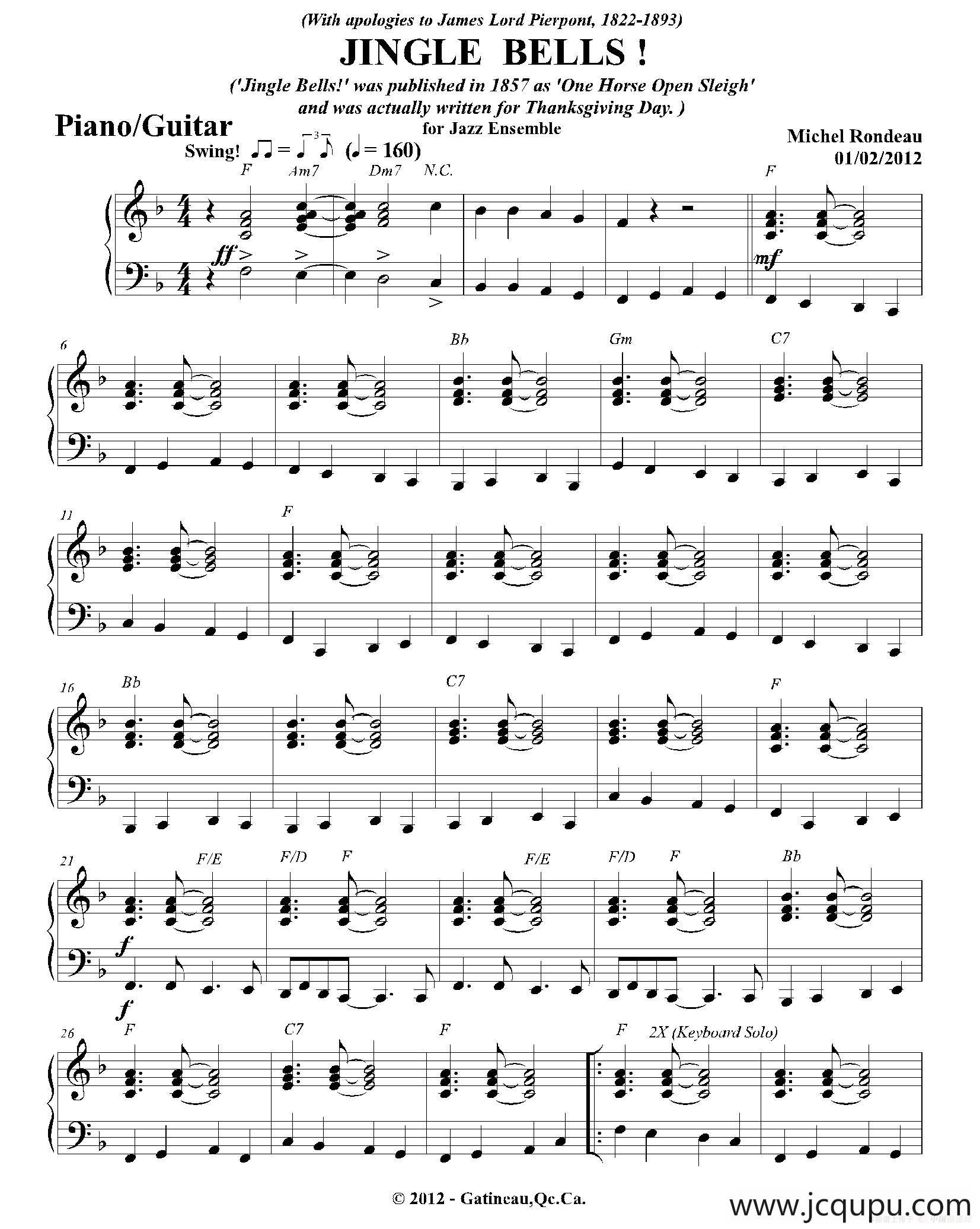 JINGLE BELLS！（钢琴、吉他分谱）简谱