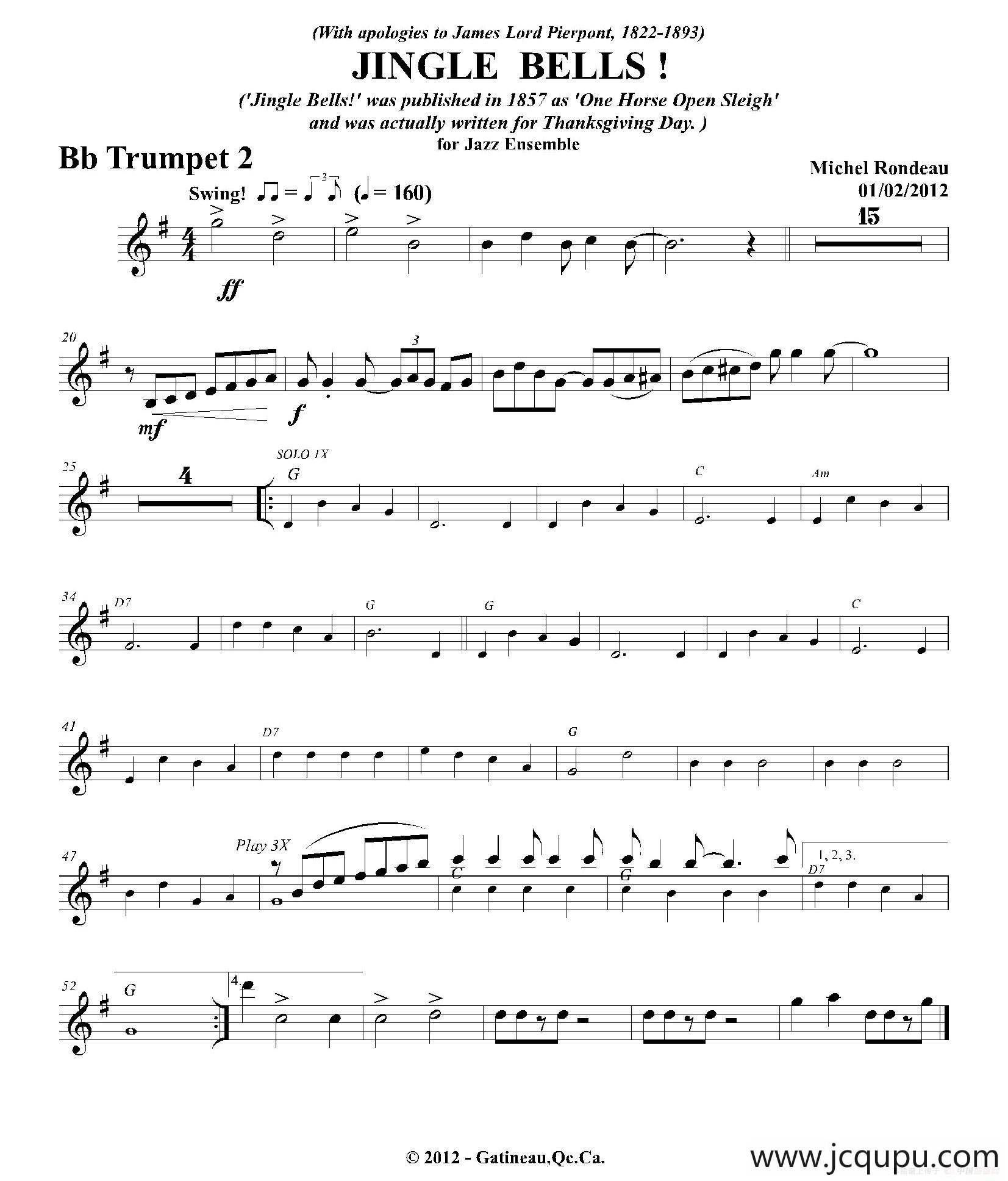 JINGLE BELLS！（第二降B小号分谱）简谱