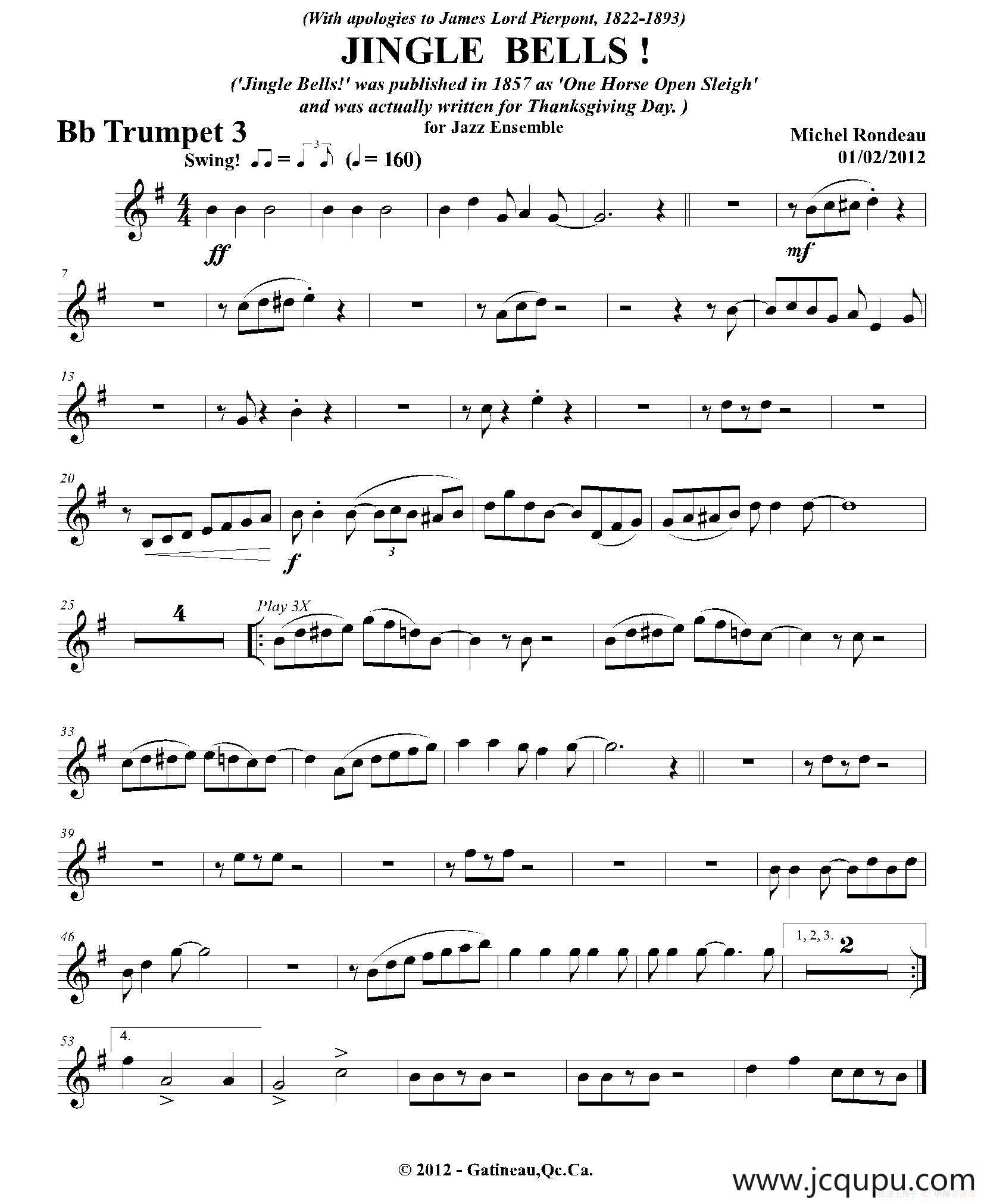 JINGLE BELLS！（第三降B小号分谱）简谱