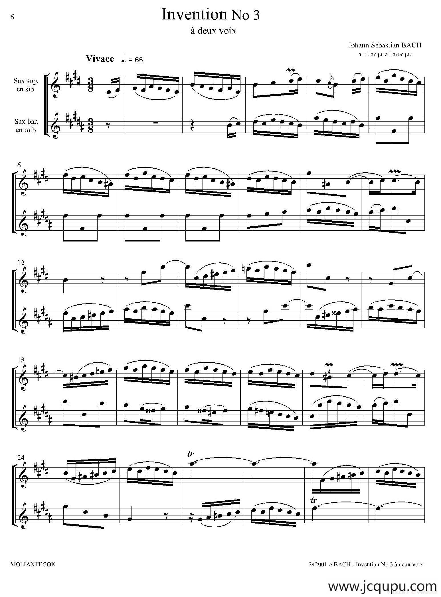 Inventions 巴赫15首创意曲（二重奏—3）简谱