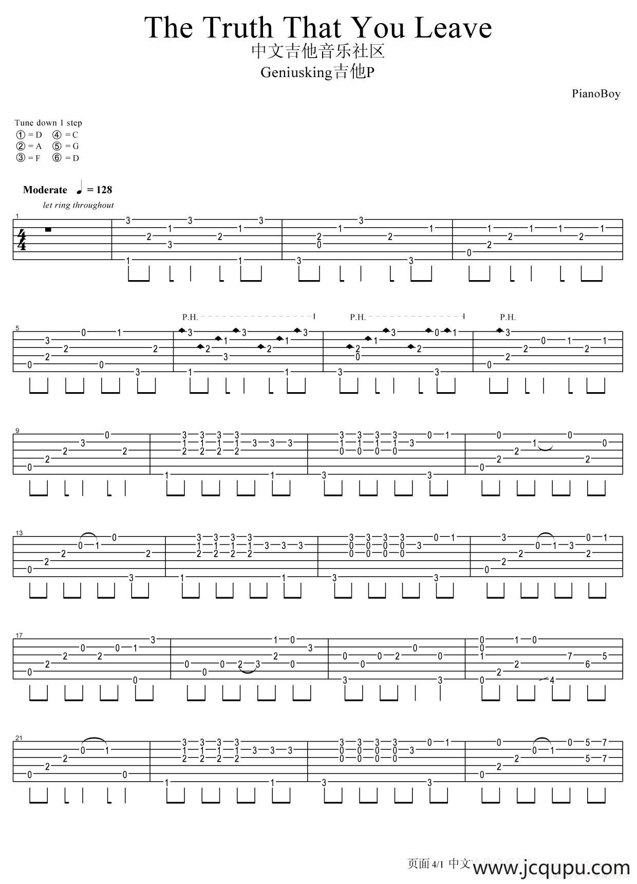 The truth that you leave（指弹谱）简谱